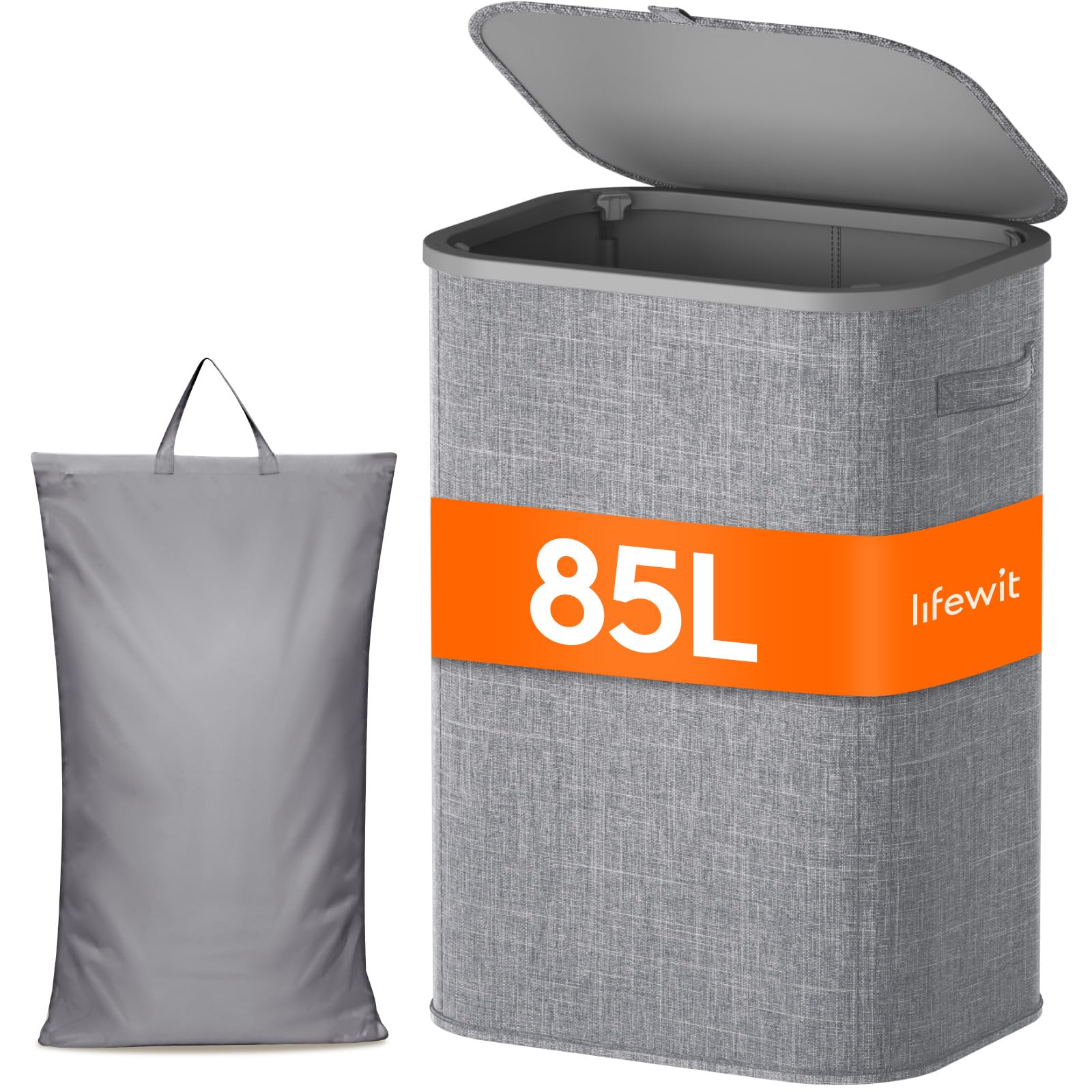 Lifewit 85L Laundry Basket With Lid, Large Laundry Hamper With Plastic Handles And Removable Bag, Foldable Tall Dirty Clothes Ha