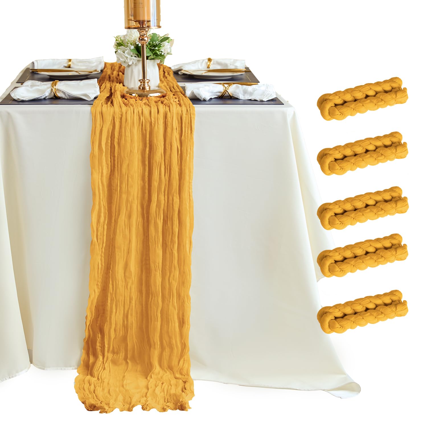 Sioloc 5 Pack Fall Table Runner,Yellow Cheesecloth Table Runner,10Ft Halloween Table Runner ,Boho Gauze Table Runner For Wedding