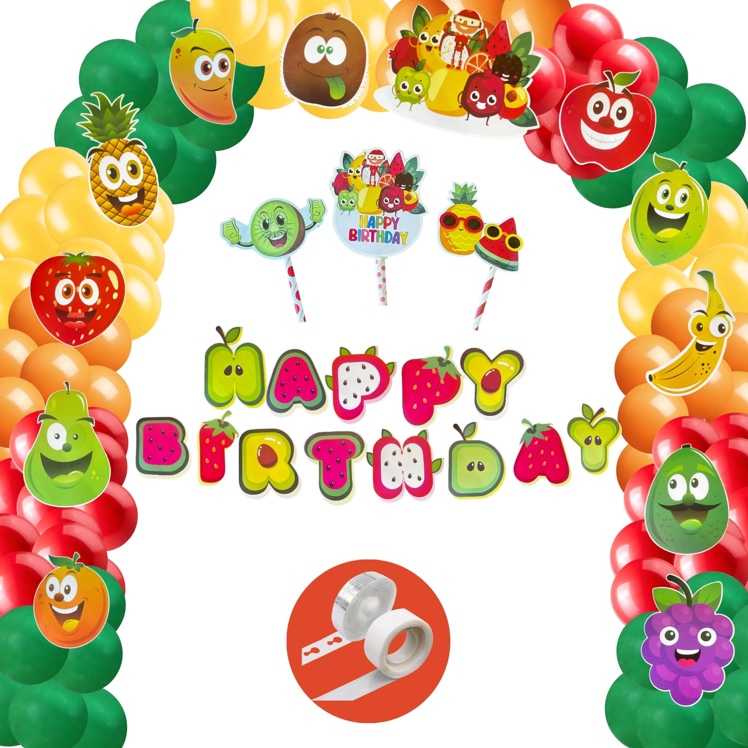 Fi  Flick In 78Pcs Fruit Themed Birthday Decoration Items For Kids Fruit Figure Cutouts Props Cake Topper Balloons Birthday Dec