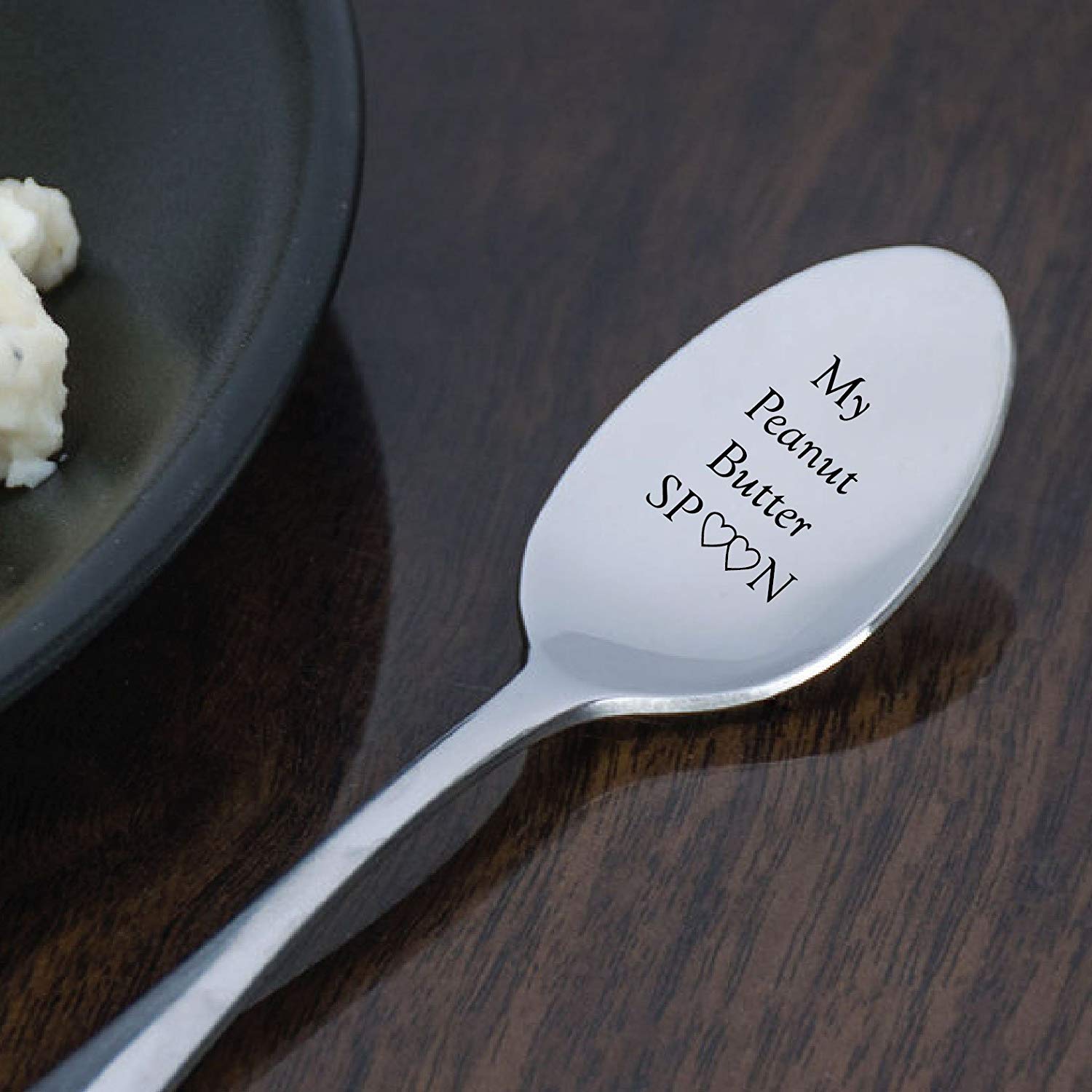 My Peanut Butter Spoon With Two Little Heart - Engraved Spoon Stainless Steel Silverware Flatware Unique Birthday Easter Basket Gifts For Boy Girl Mom Dad Kids - unique gifts - I love you - mom gift