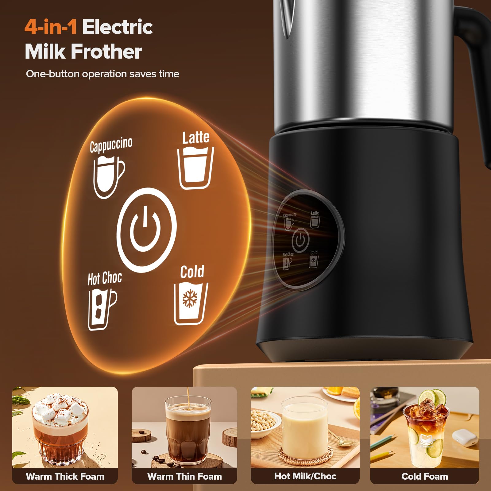 Milk Frother and Steamer, Large Capacity Detachable Electric Milk Frother, Automatic Warm and Cold Foam Maker, Hot Chocolate Mak
