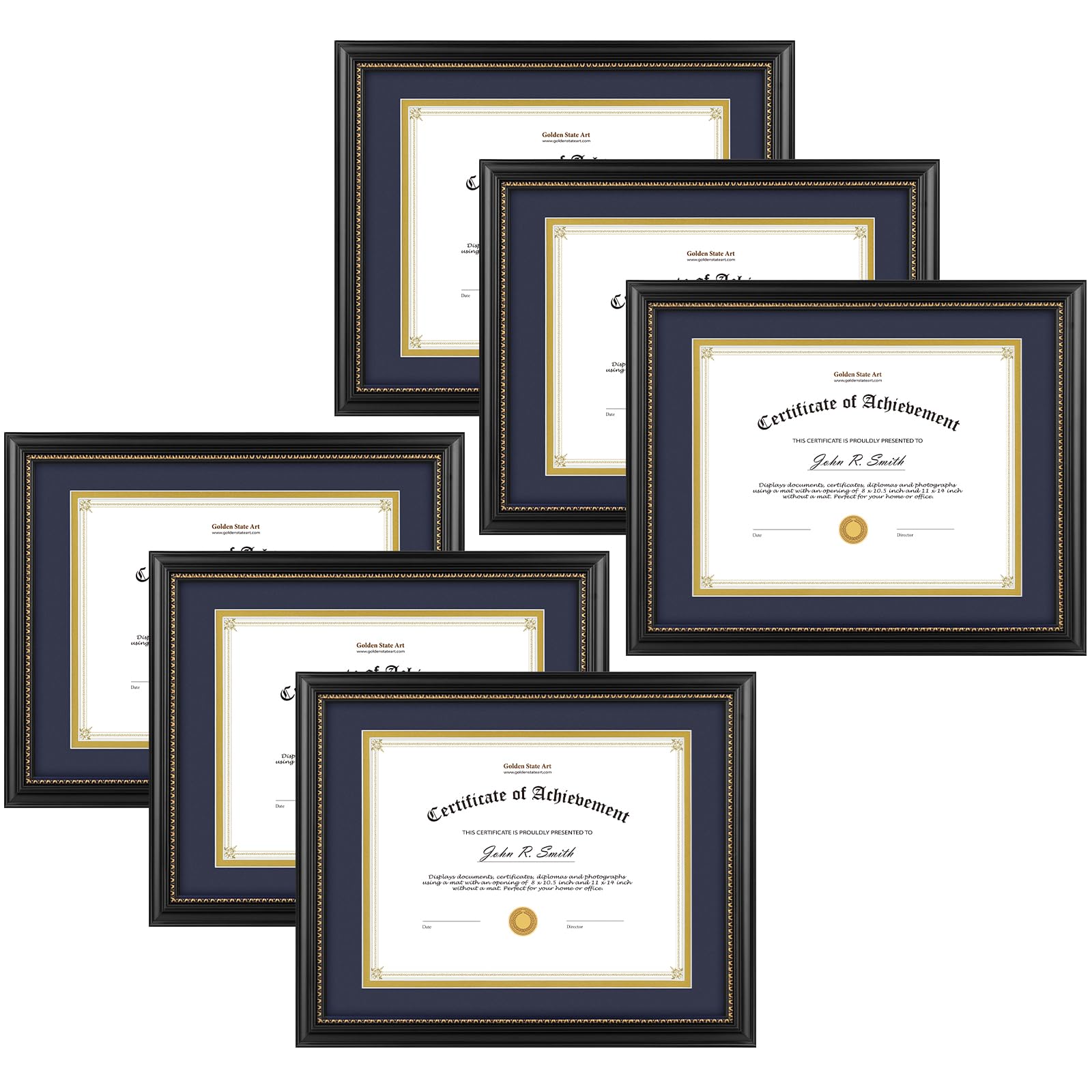 Golden State Art, 8.5x11 Diploma Frame, Solid Wood Black with Gold Trim Certificate Frame, 8.5x11 or 11x14 Diploma Without Mat, 