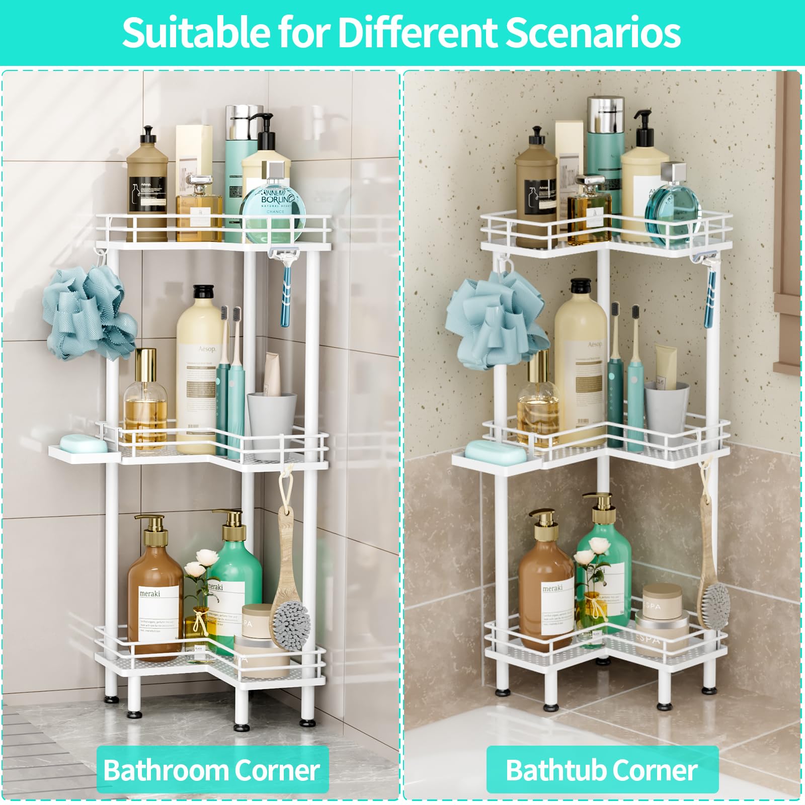 Hapirm Corner Shower Caddy Standing - 3 Tier Shower Organizer Corner With Soap Holder, Rustproof Bathroom Standing Organizer Wit
