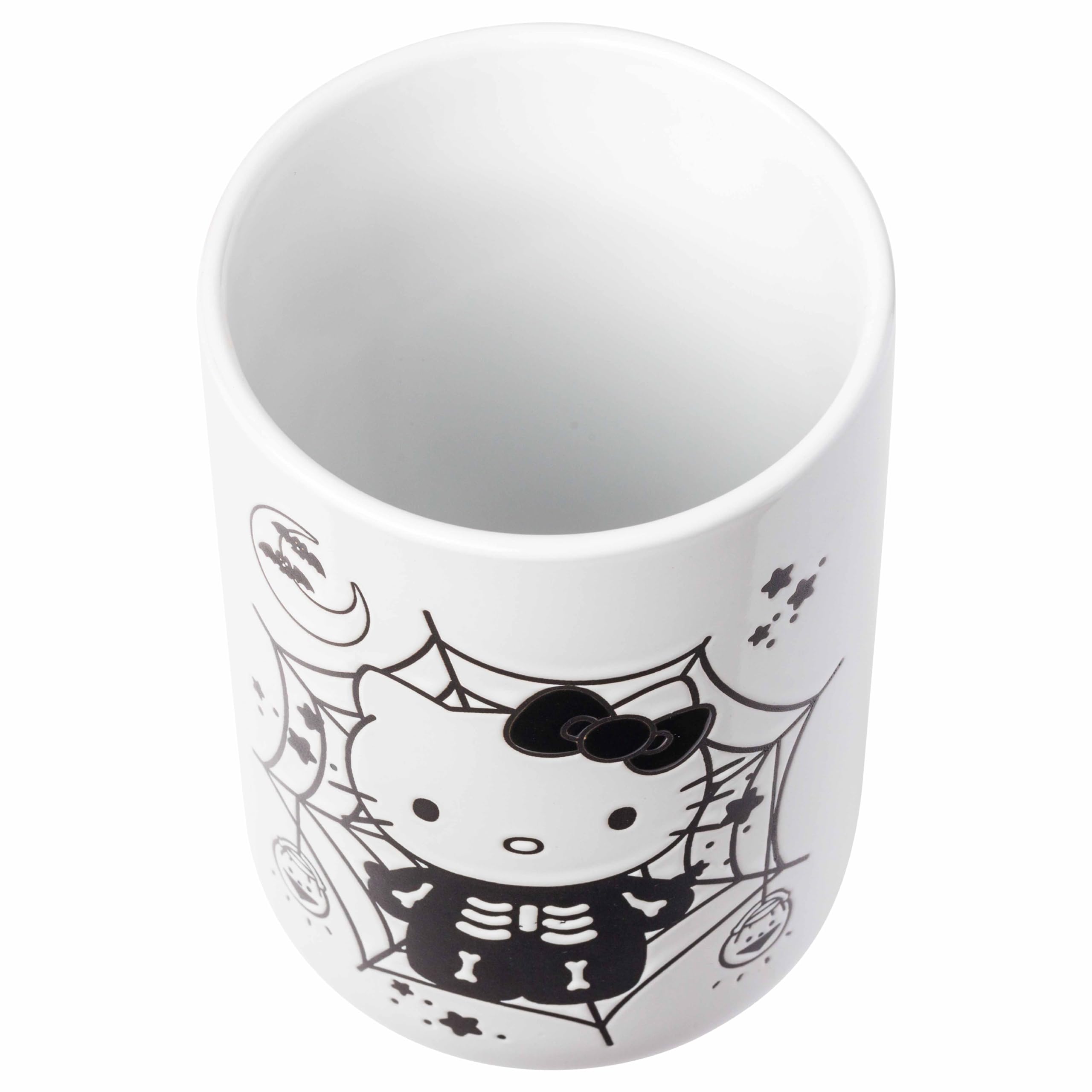 Silver Buffalo Sanrio Hello Kitty Halloween Spooky Skeleton Web Ceramic Cookie Snack Candy Jar With Airtight Bamboo Lid, Black A