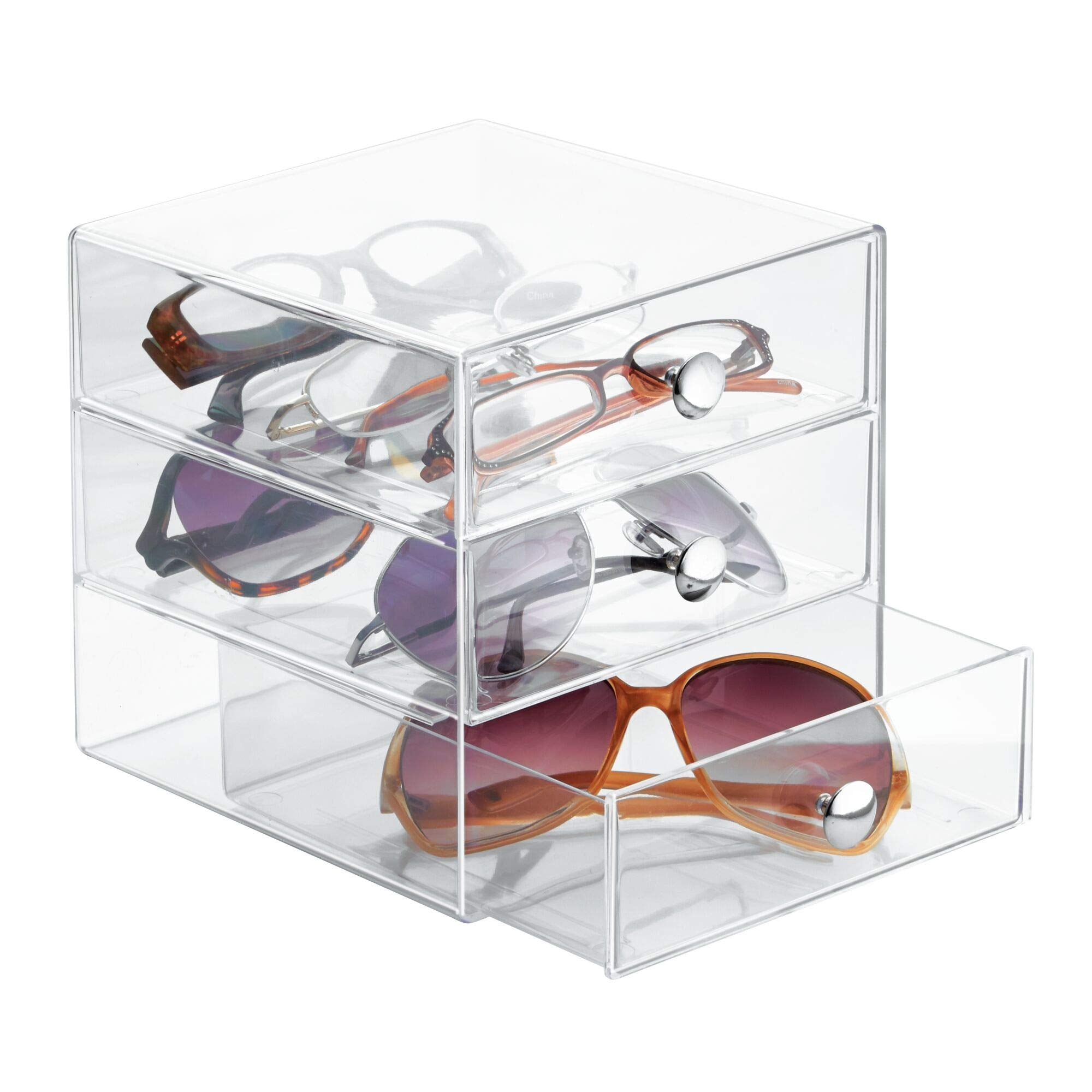 Idesign Bpa-Free Plastic 3-Drawer Vanity Organizer - 6.5'' X 6.5'' X 6.5'', Clear