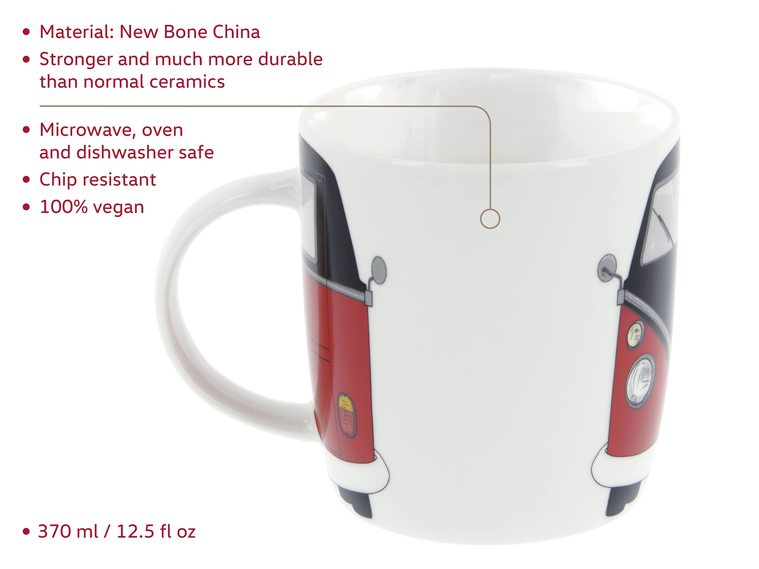 Brisa Vw Collection - Volkswagen Large Ceramic Coffee-Tea-Cappuccino Mug Cup In T1 Bus Design (370 Ml/12.5 Fl Oz/Bus Front/Red &