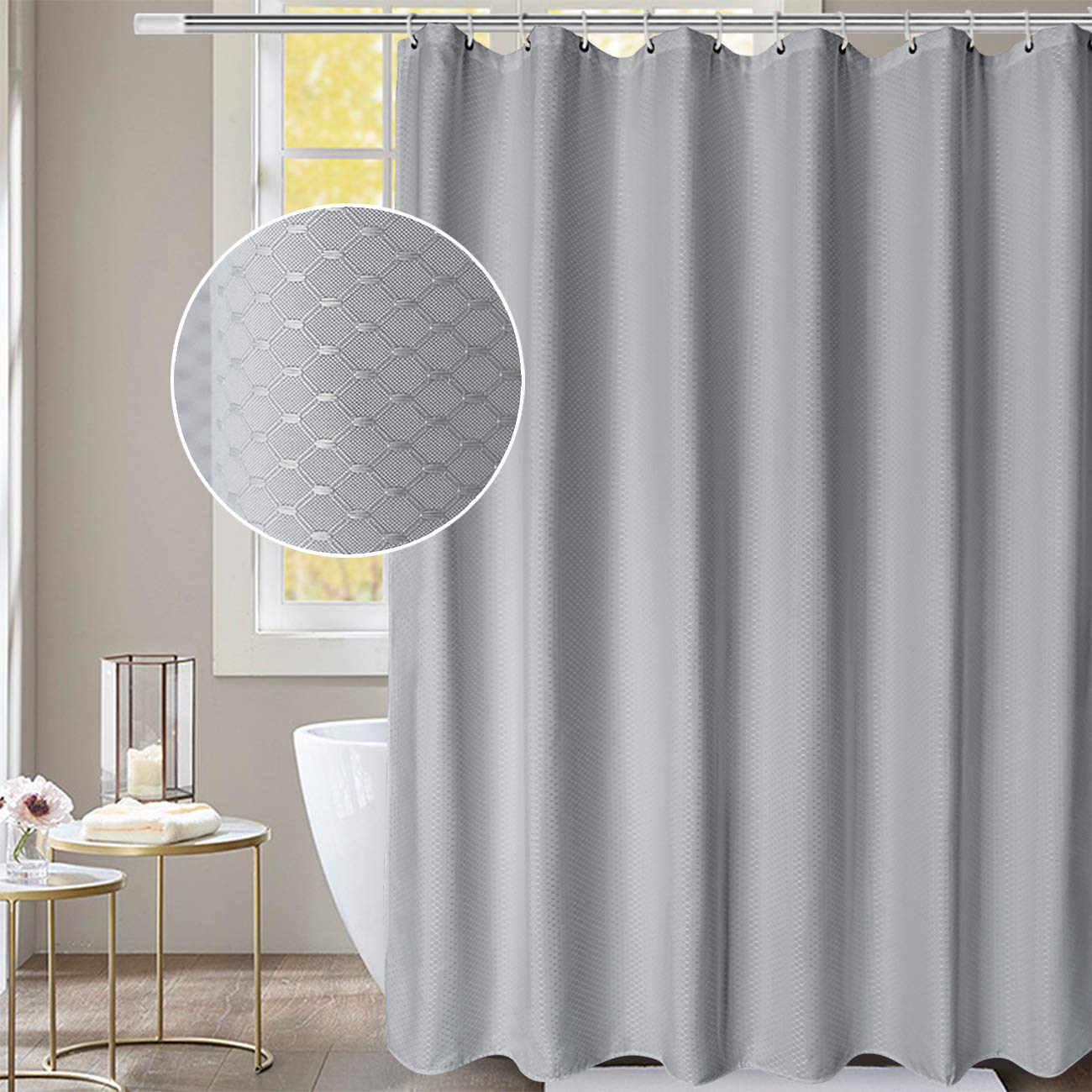 Aoohome Waffle Weave Fabric Shower Curtain For Bathroom, 72''X78'' Extra Long Bath Curtain With Weighted Hem, Heavy Duty, Water