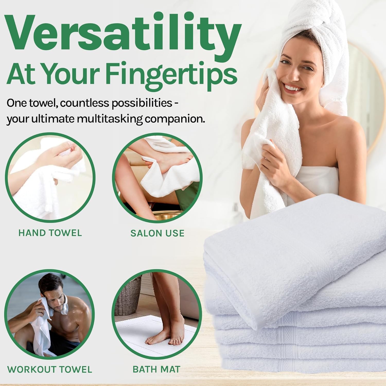 Towels N More 15X25 Hand Towels - White Soft 100% Cotton Ring Spun Loops - Highly Absorbent And Quick Drying Medium Towels Linen
