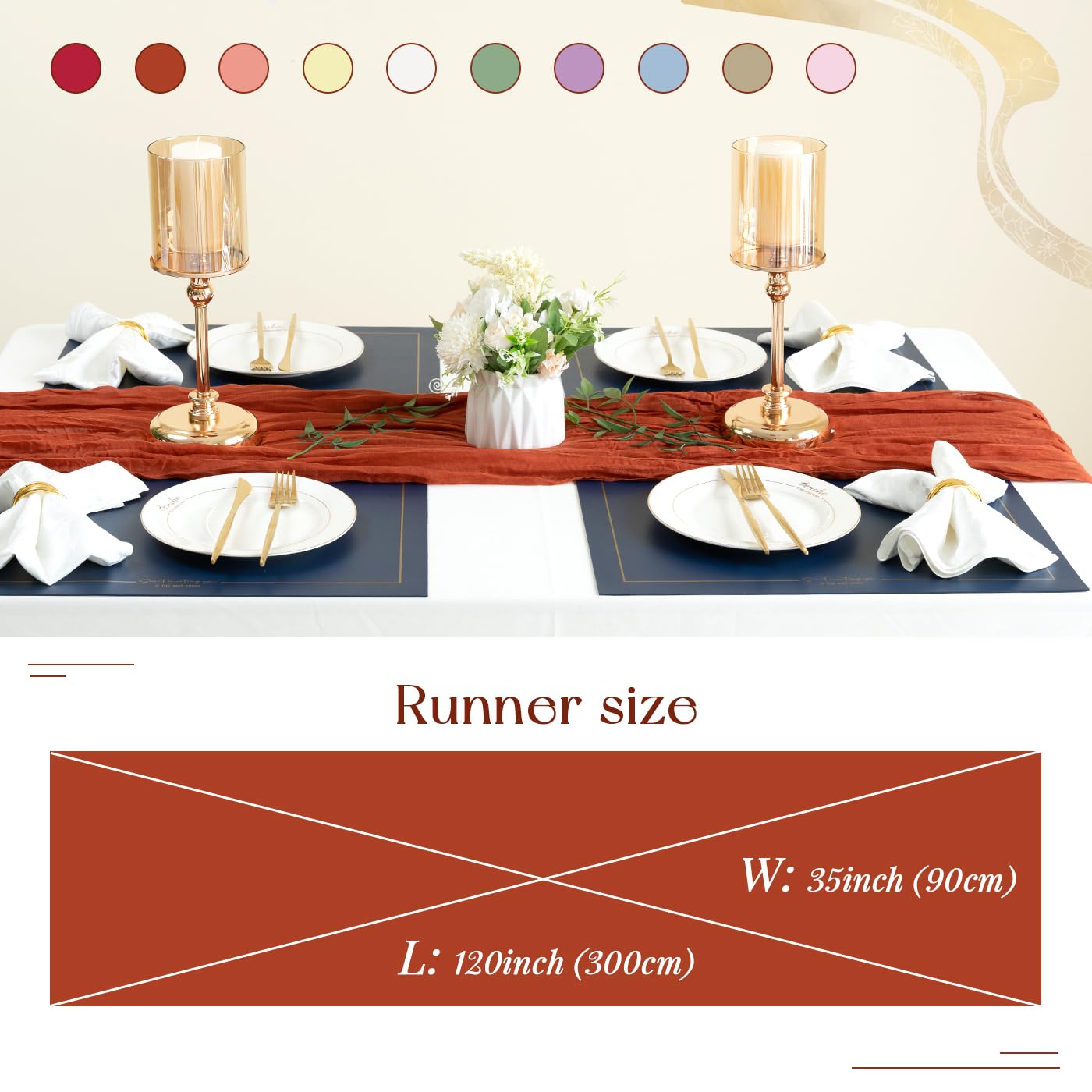 Sioloc 10 Pack Terracotta Cheesecloth Table Runner,10Ft Rust Cheesecloth Table Runner,Boho Gauze Table Runner For Wedding Bridal