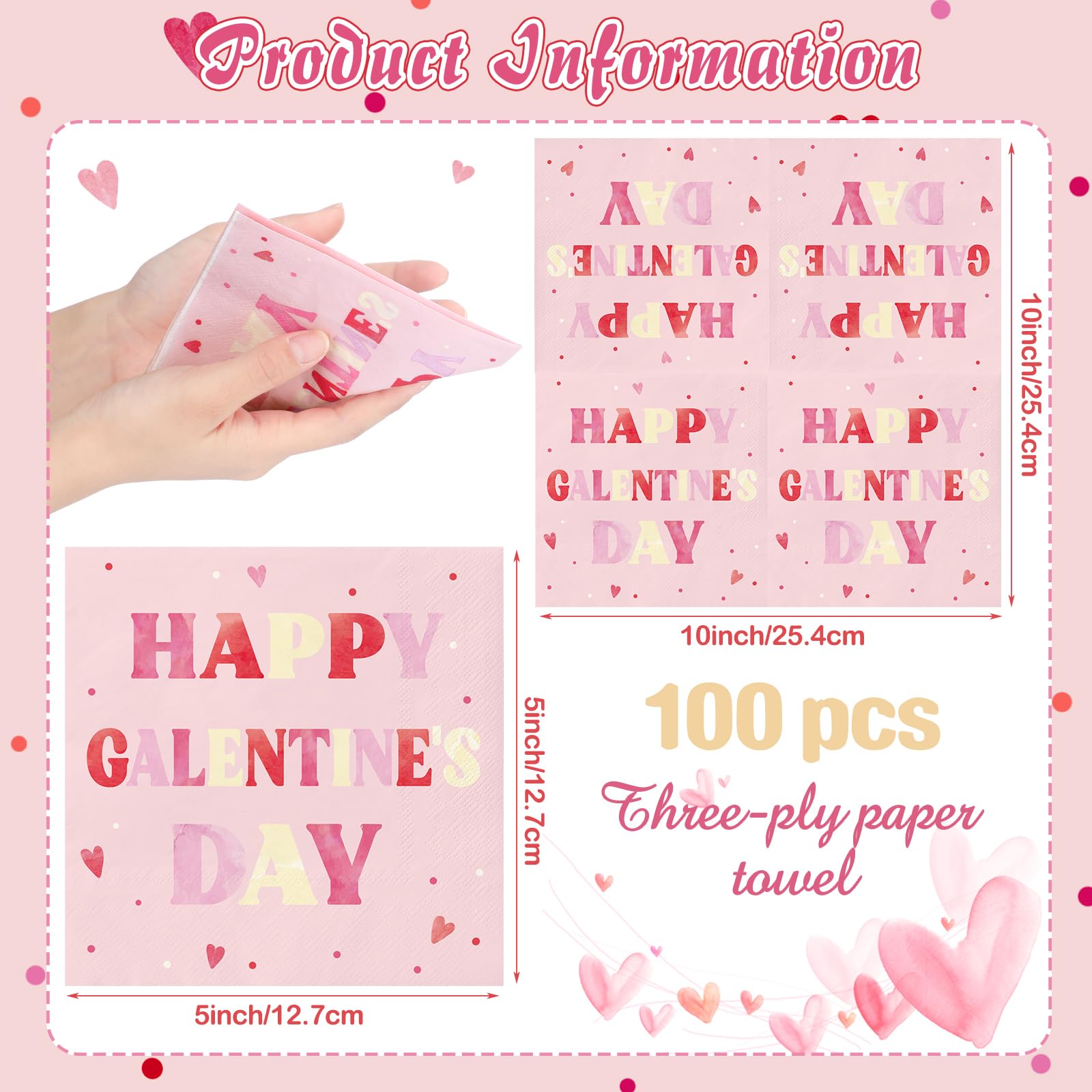 100 Pack Happy Galentine'S Day Napkins Disposable Folded Napkins 10 X 10 Inches Valentine'S Day Party Decorations Pink Paper Tow