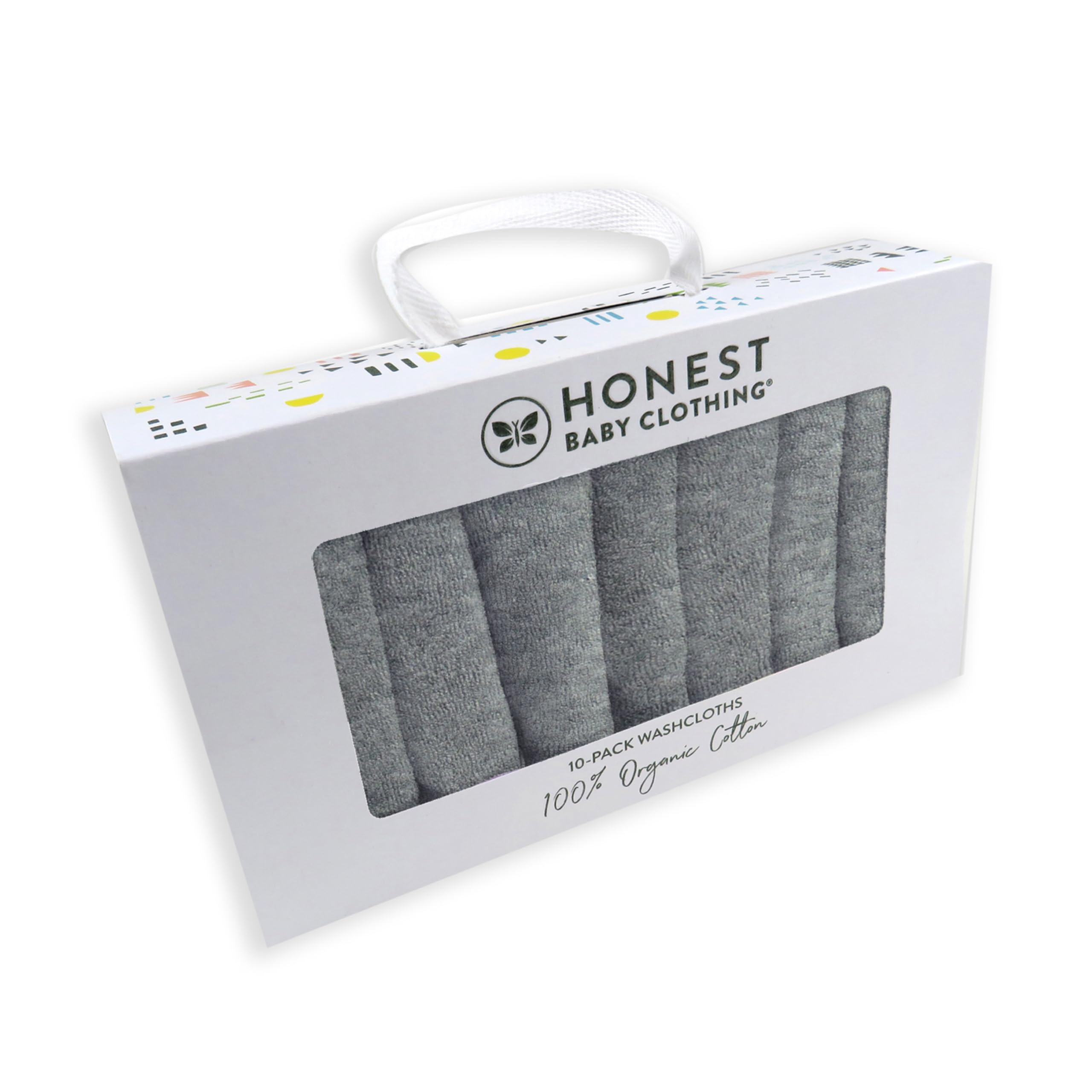 Honestbaby 10-Pack Organic Cotton Baby-Terry Wash Cloths, 10-Pack Grey Heather, One Size