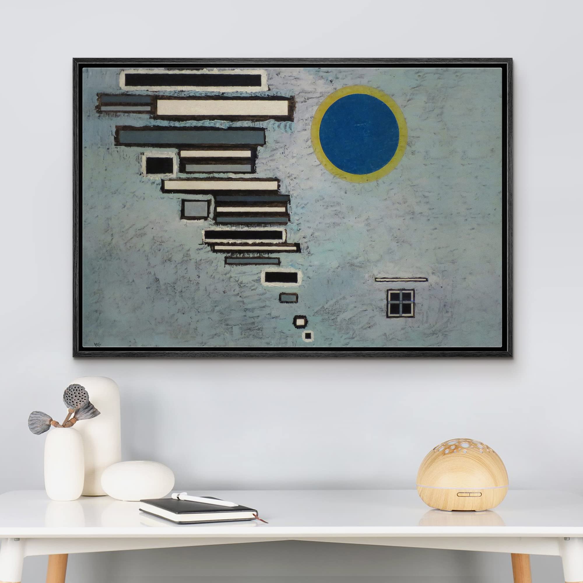 Wall26 - Unequal By Vassily Kandinsky - Framed Canvas Print Wall Art Famous Painting Reproduction - 24''X36'' Black