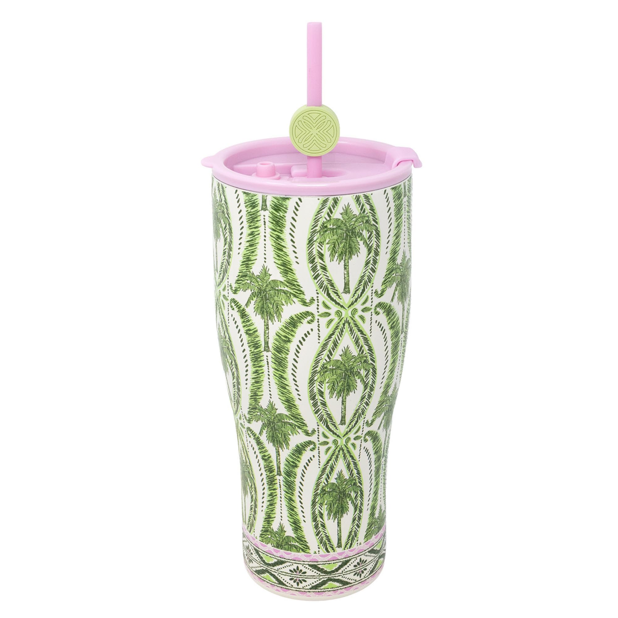 Lilly Pulitzer Stainless Steel Tumbler with Straw, Textured Palm Stripe