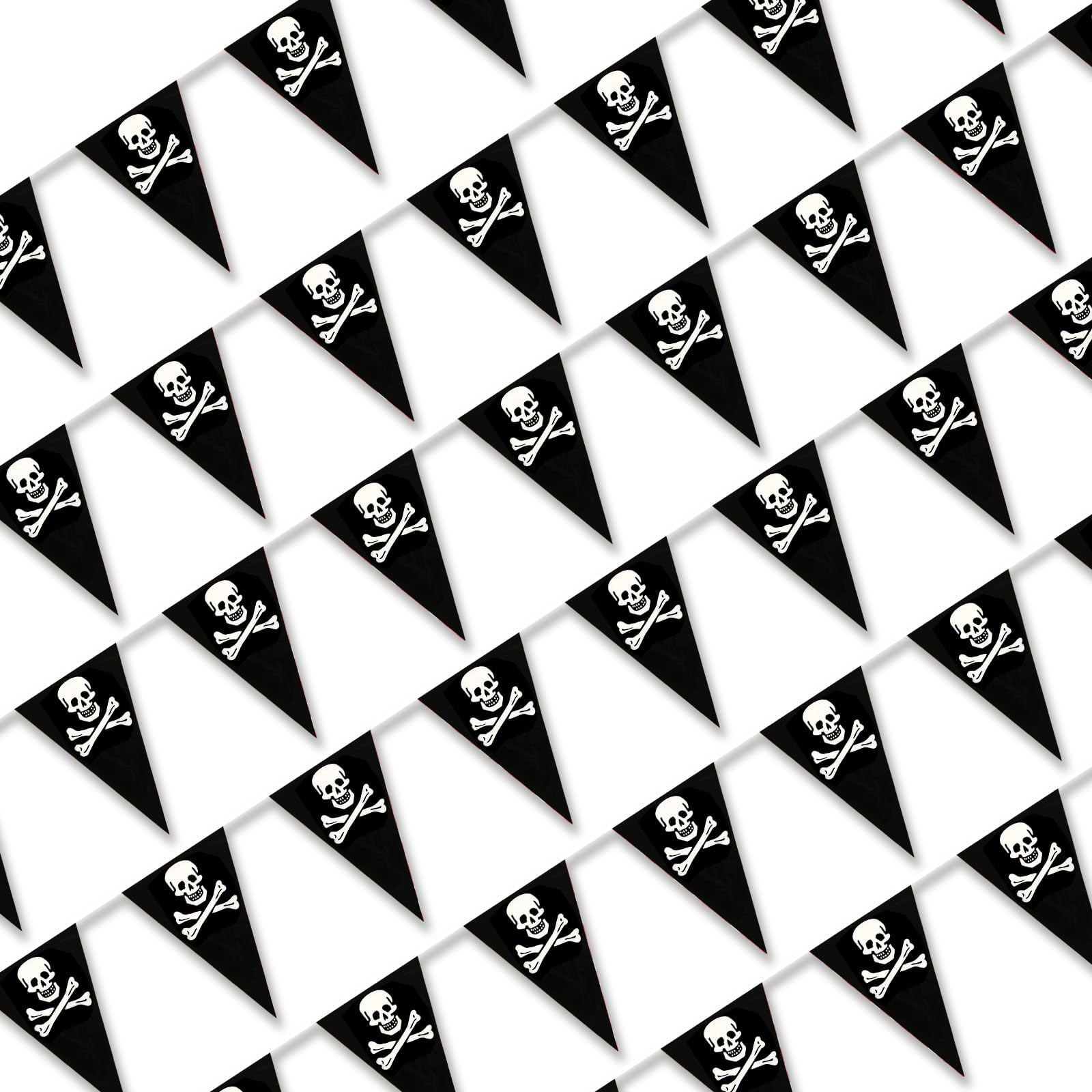 MARFOREVER 164 Ft Halloween Pirate Banner Bunting, 80 Pcs Pirate Birthday Party Decorations Skull Triangle Pennant Flag for Hall