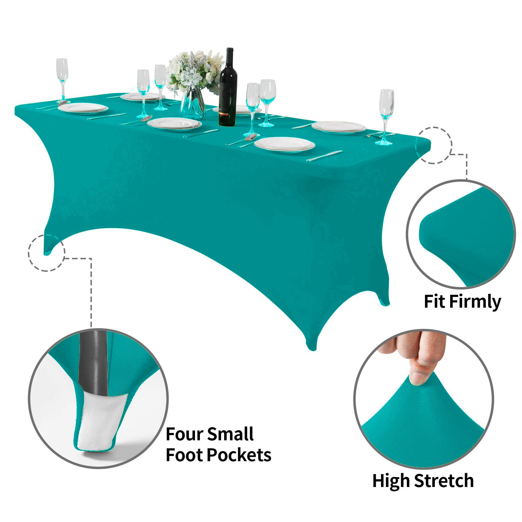 Hezuzo Spandex Table Cover For 6Ft Table Universal Fitted Stretch Tablecloth For Party, Banquet, Wedding And Events-Turquoise