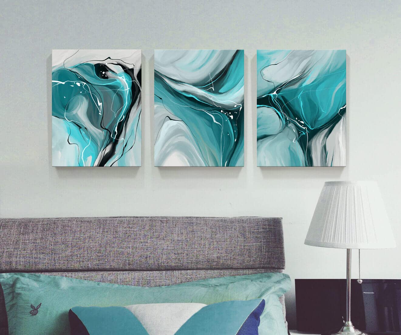 Canvas Painting Abstract Wall Art Teal Wall Art Living Room Canvas Wall Art Bedroom Wall Art Bathroom Wall Art Abstract Watercolor Home Decor Kitchen Poster Art 12x16 Inch/Set of 3 Wall Decor Painting