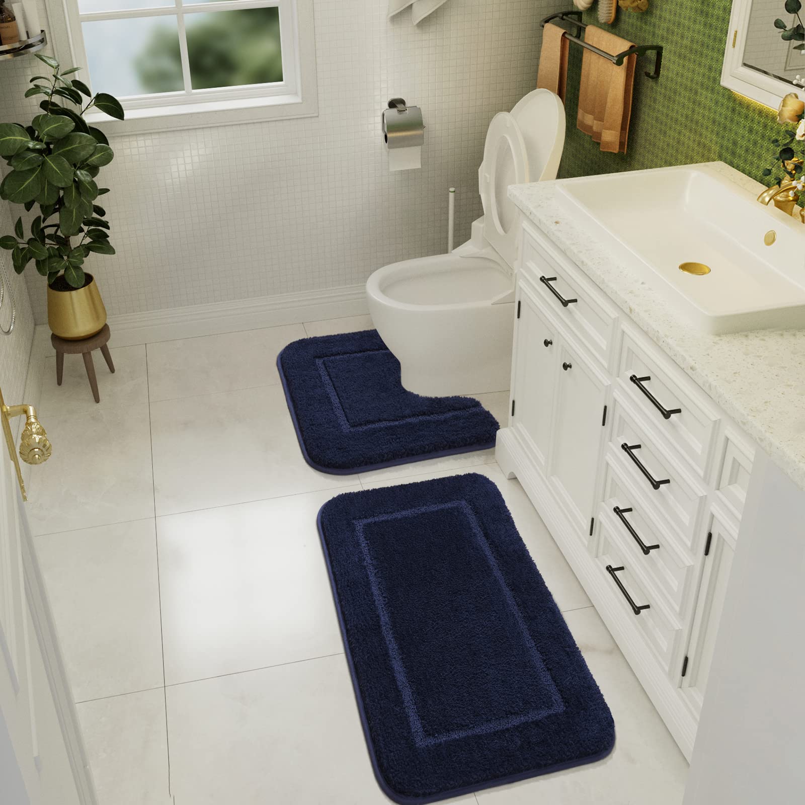 Lochas Bathroom Rug Set, 2 Piece Including 34X20 U-Shaped Toilet Mat, Soft Microfiber, Non Slip, Quick Dry, Absorbent, Machine W