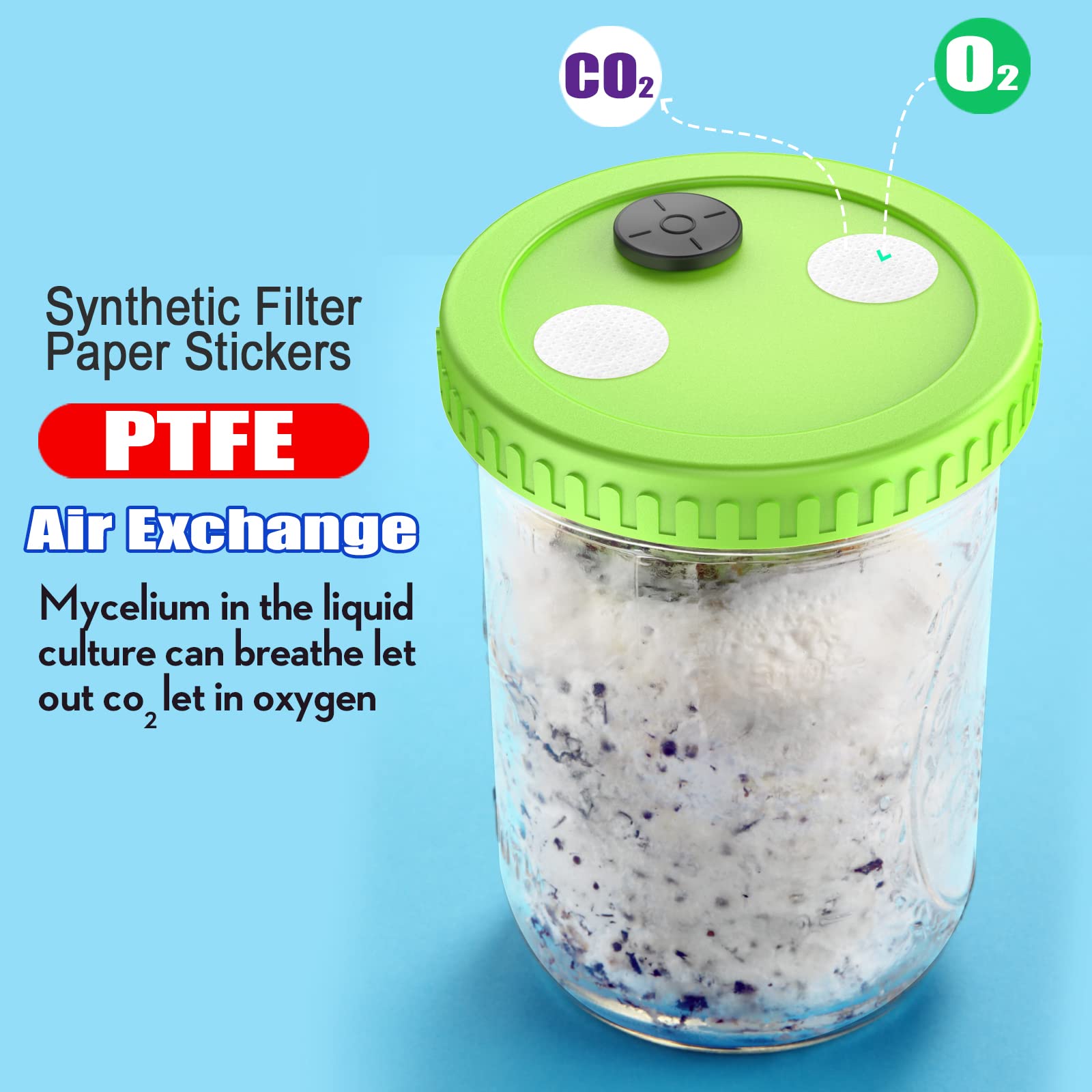 6Pcs Wide Mouth Liquid Culture Lid Food Grade Plastic Fermentation Mason Jar Lid With 0.22Um Ptfe Synthetic Filter Paper Sticker