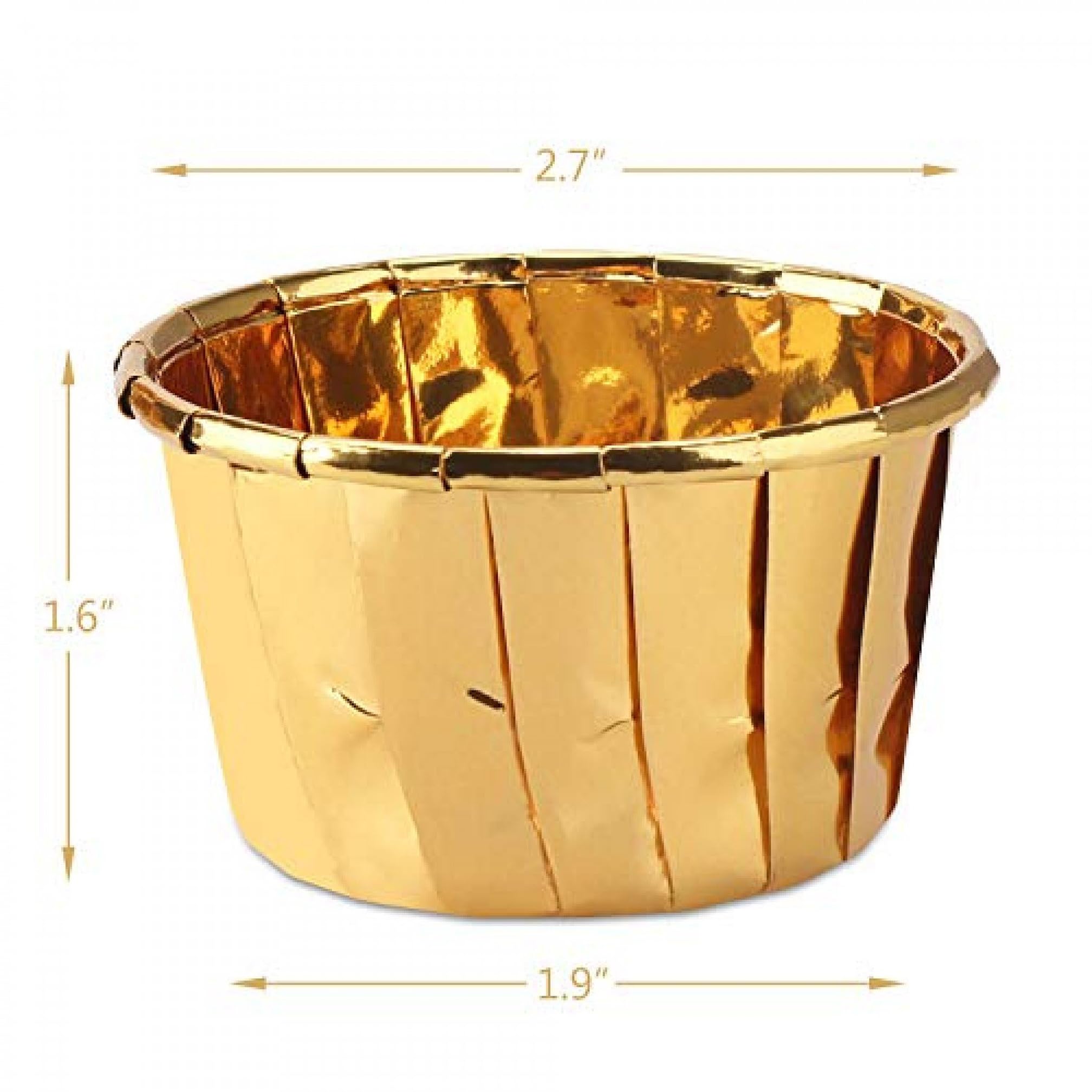 100 Gold Metallic Baking Cups Cupcake Muffin Liners By The Baker Celebrations - 3.5 Oz Ramekins; Super Festive And Classy Cupcak