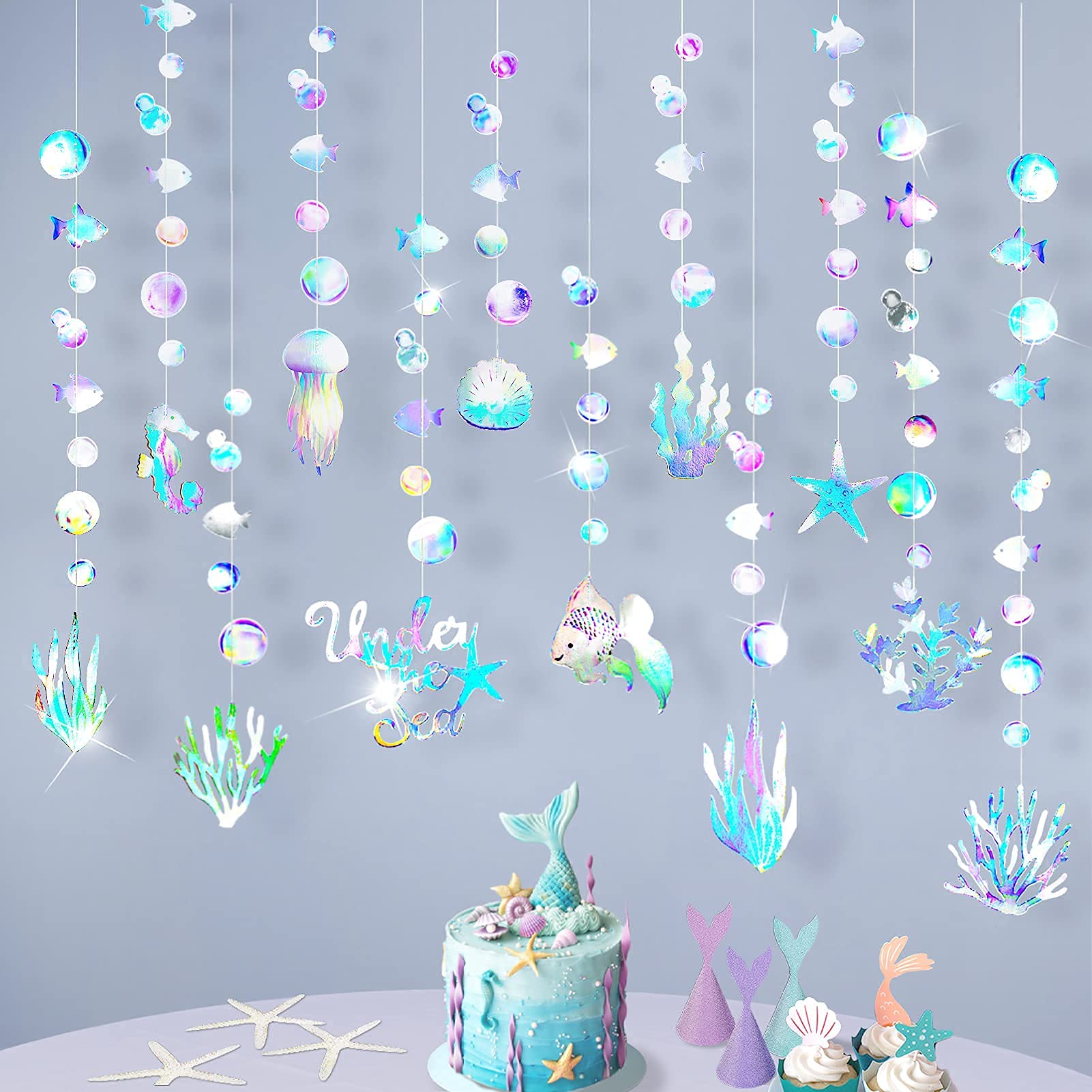 Cheerland Iridescent Under The Sea Party Garland Decoration Kids Mermaid Birthday Party Decorations Ocean Theme Baby Shower Bann