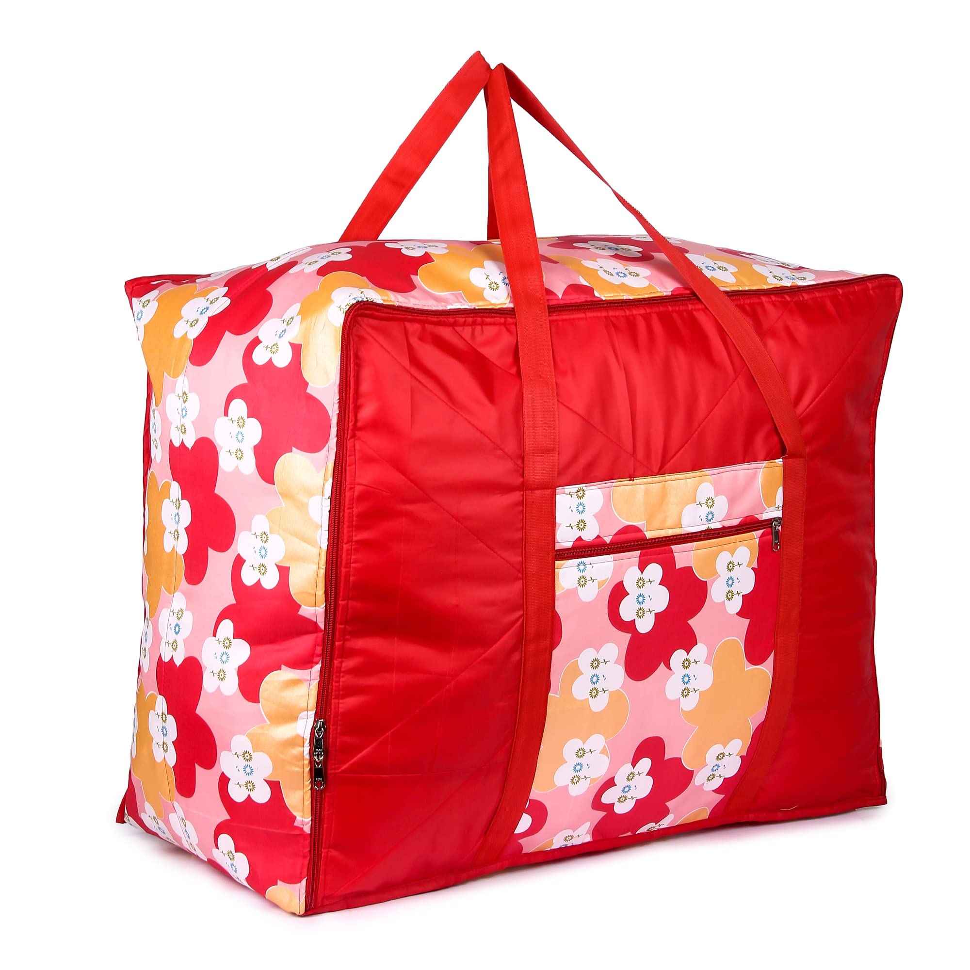Devito Parachute Underbed Bag Multipuprpose Blanket King Size Jumbo Bag For Travel And Storage Use (Red Flower)