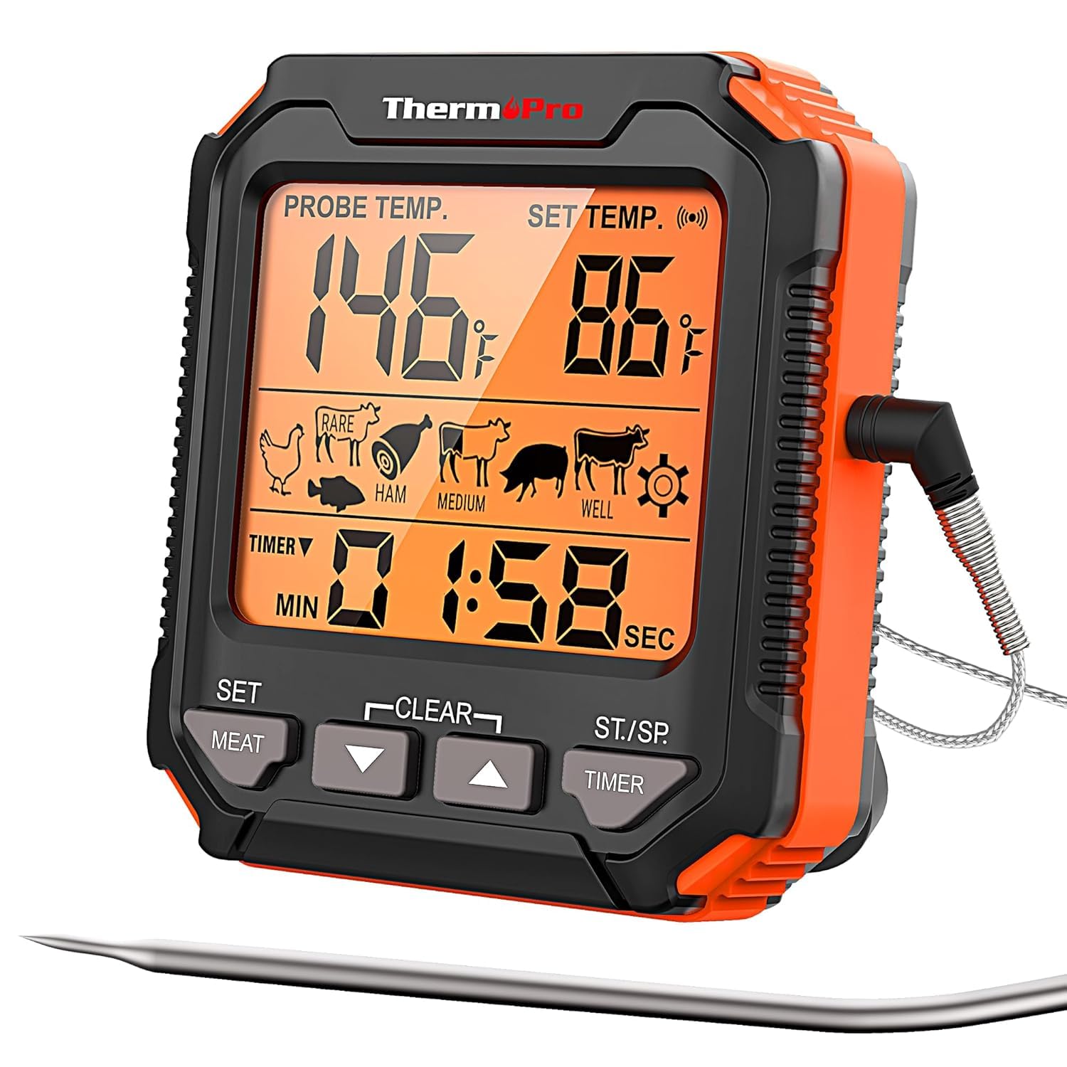 Labart Thermopro Tp716 Digital Meat Thermometer For Grilling, Backlit Meat Thermometer Oven Safe With 1 Meat Probes, Food Thermo