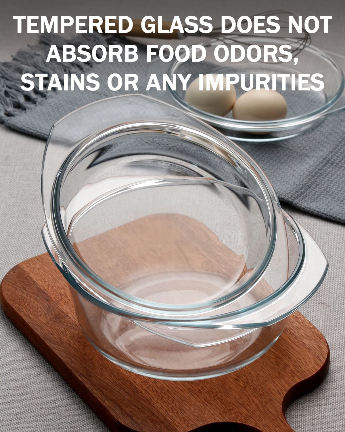 Round Glass Casserole Dish With Lid for Oven Covered Glass Casseroles Ovenware with Glass Lid  Glass Microwavable Bowls (1.5L)