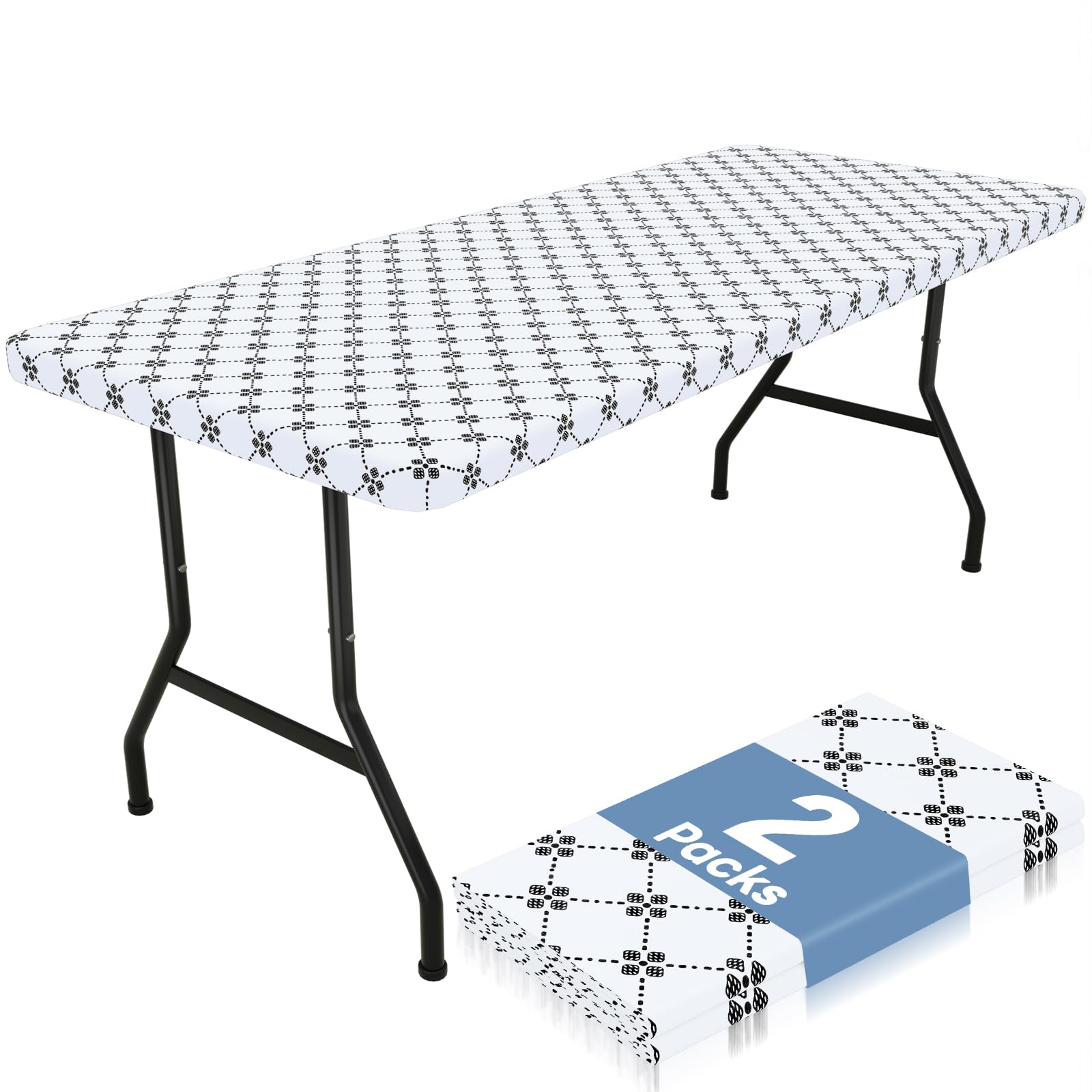 misaya 2 Pack Rectangle Vinyl Table Cloth, Elastic Fitted Tablecloth with Flannel Backing, Waterproof Plastic Table Cover Fits 6