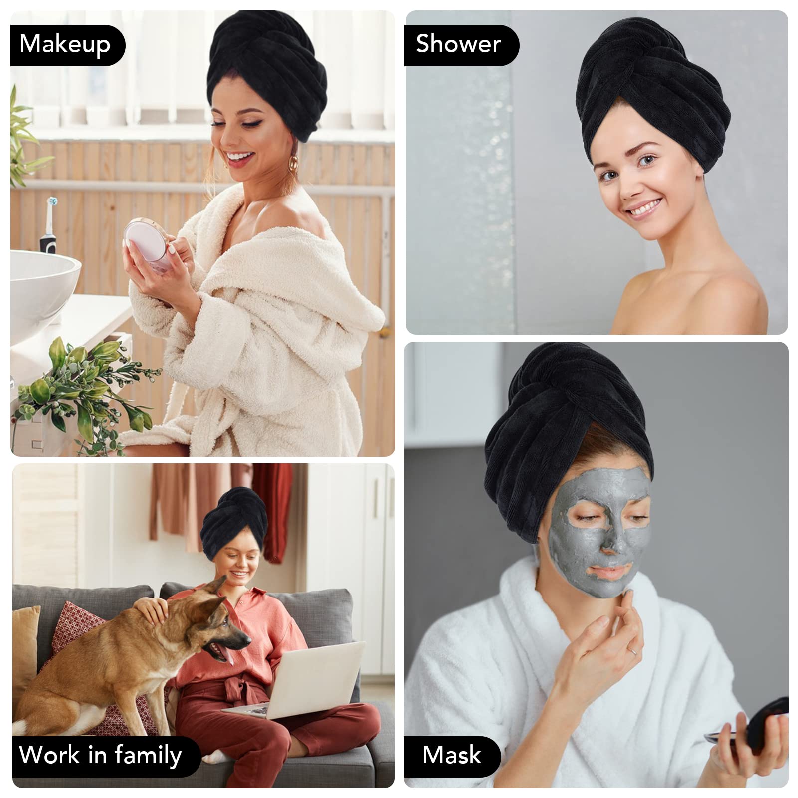 SINLAND Microfiber Hair Drying Cap Hair Towel Turban Twist for Women Fast Drying Towels Head Turban Absorbent Soft Lightweight 3