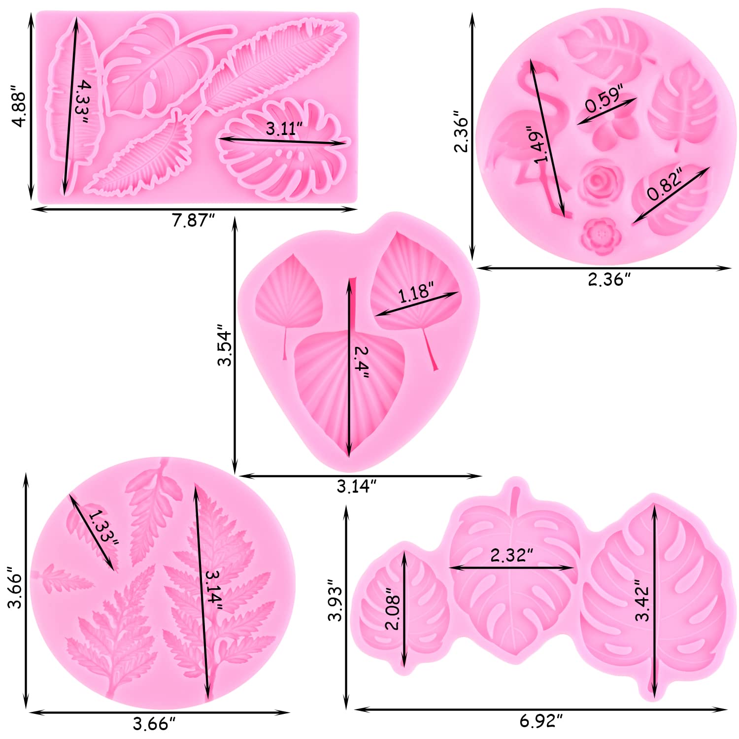 Zixiang Tropical Leaf Silicone Mold Fan Leaf Fondant Mold Fern Leaves Candy Mold Flamingo Tropical Palm Leaf Chocolate Mold For