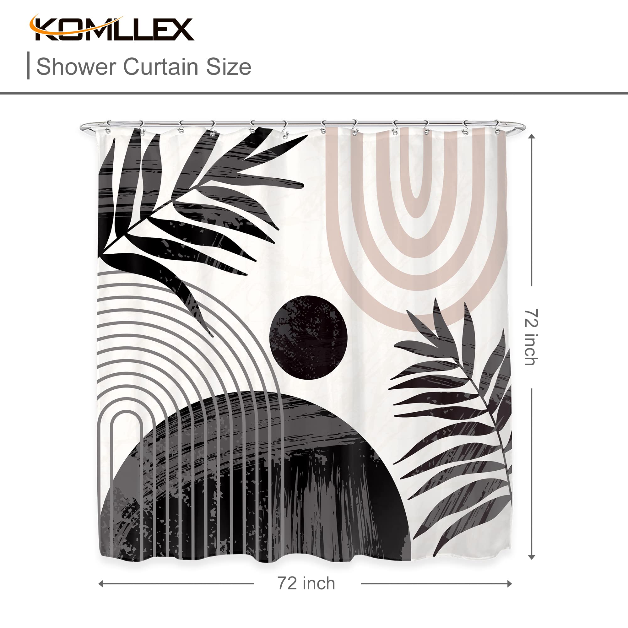 Komllex Abstract Boho Mid Century Shower Curtain Modern Minimalist Tropical Plant Leaves Geometric Pink Rainbow Arch Neutral Wat