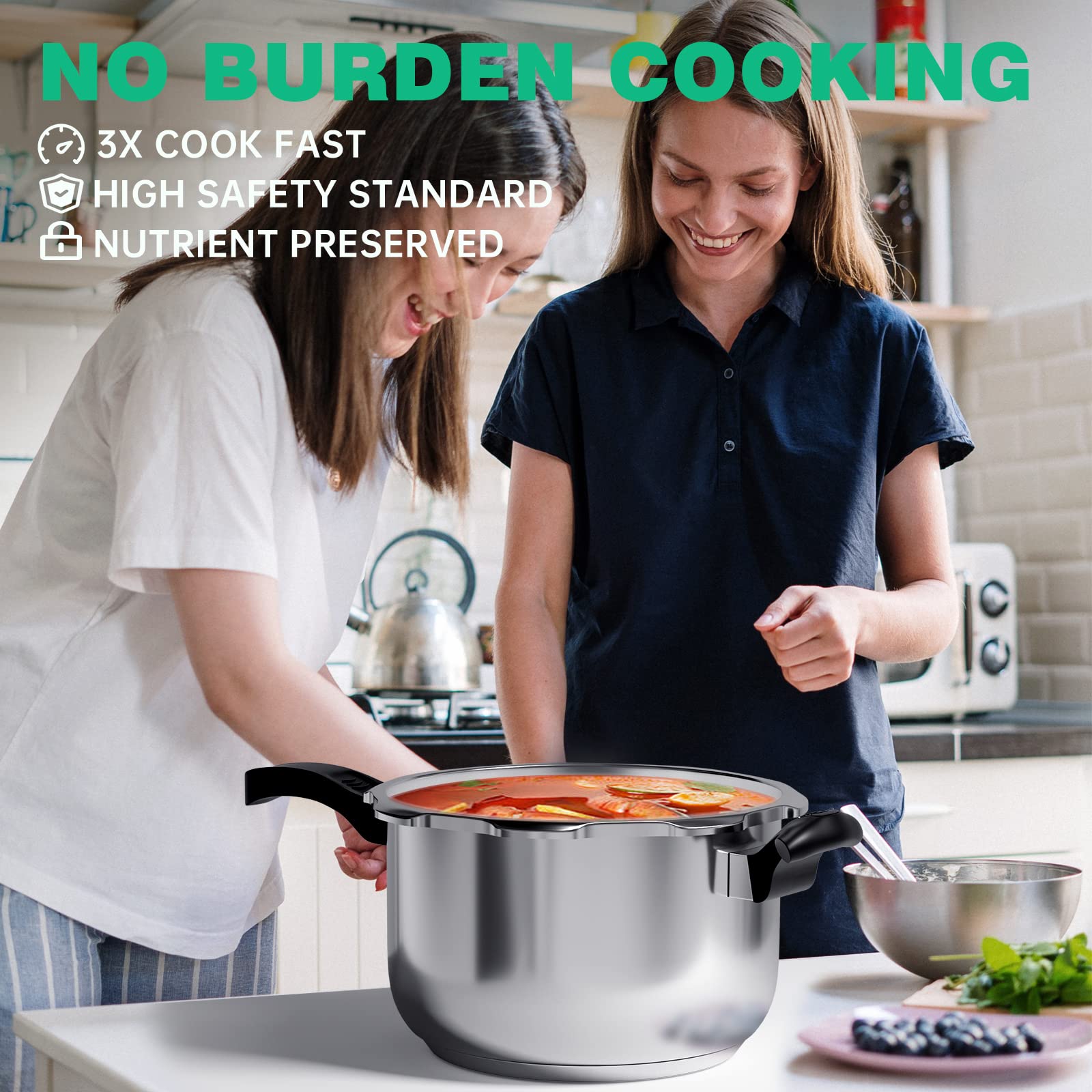 WantJoin Pressure Cooker, 8 Quart Stainless Steel Pressure Canner, Induction Compatible Cookware with Spring Valve Safeguard Dev