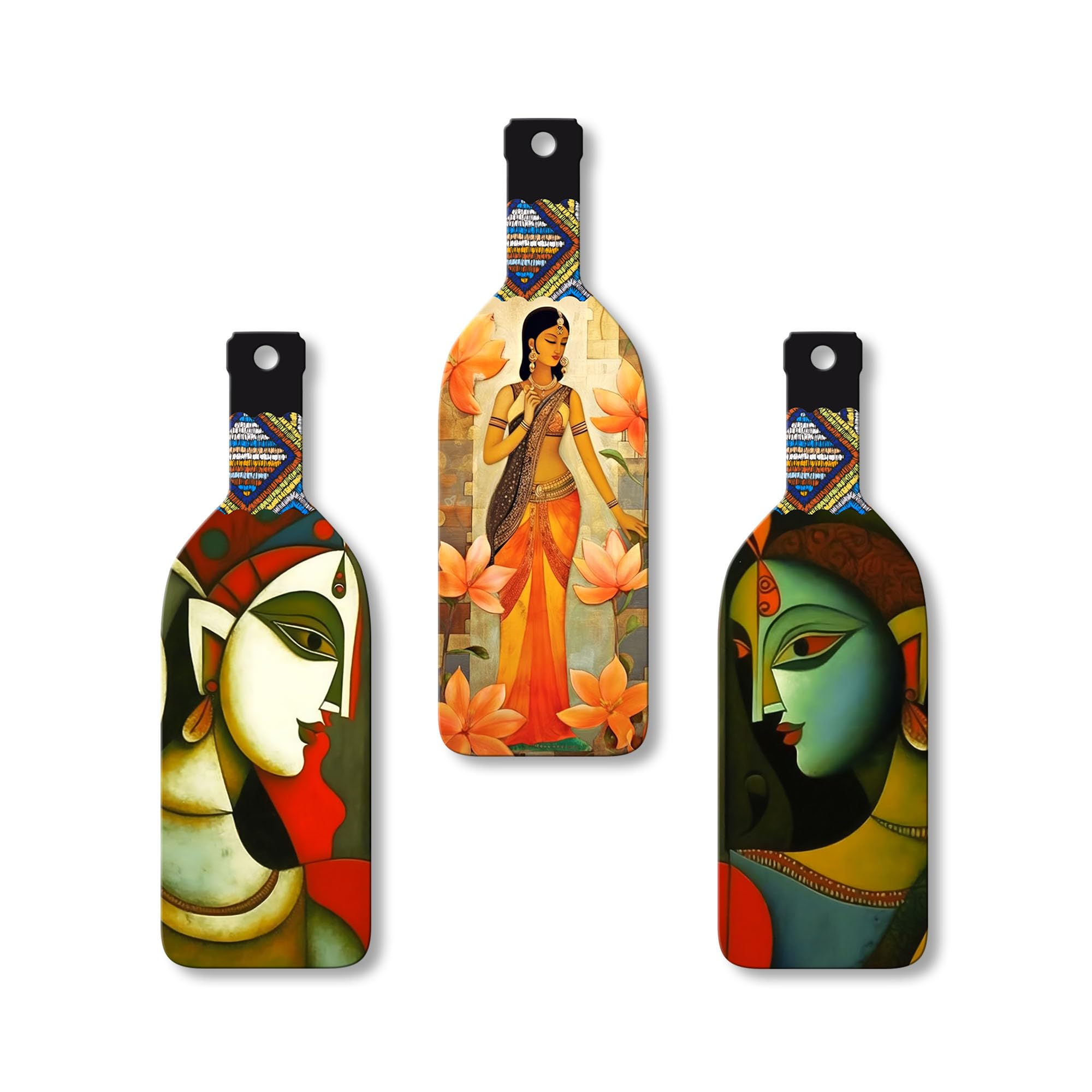 Artvibes Abstract Art Beautiful Woman Decor Bottle Shaped Wooden Wall Hanging | Living Room | Wall Art Paintings | Wall Poster |