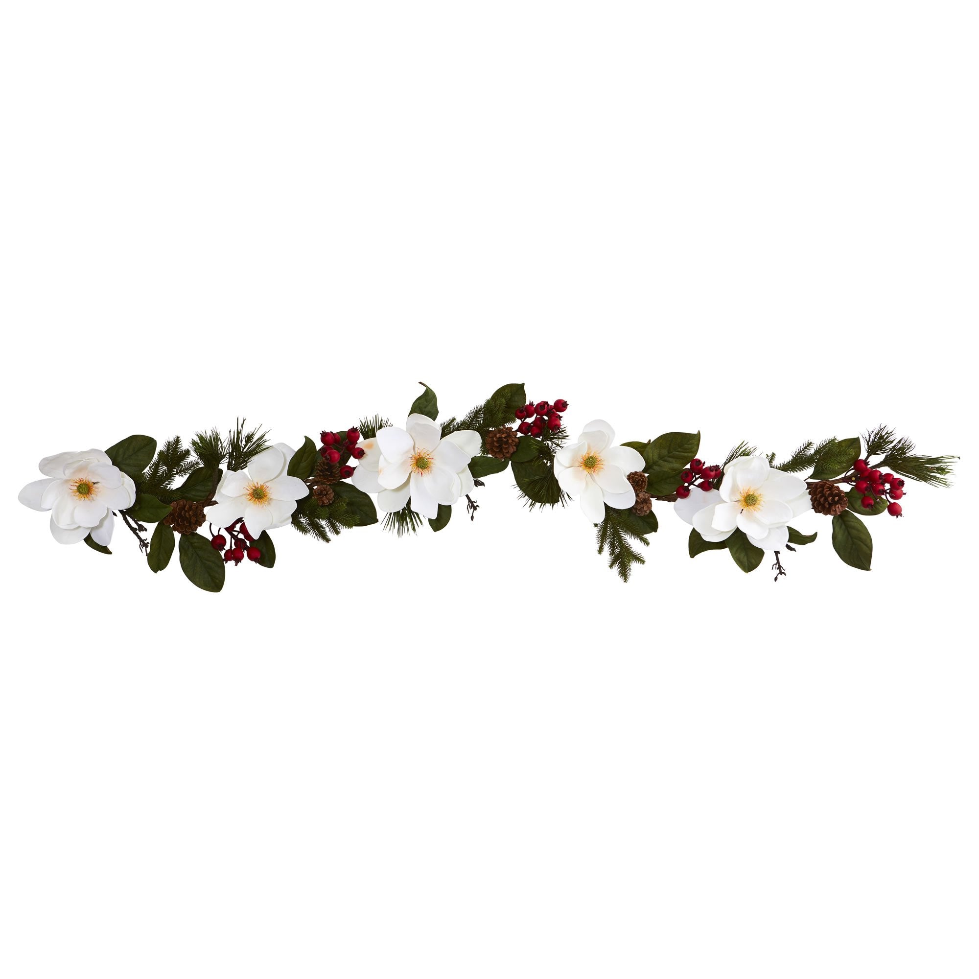 Nearly Natural 6ft. Magnolia, Pine and Berries Artificial Garland