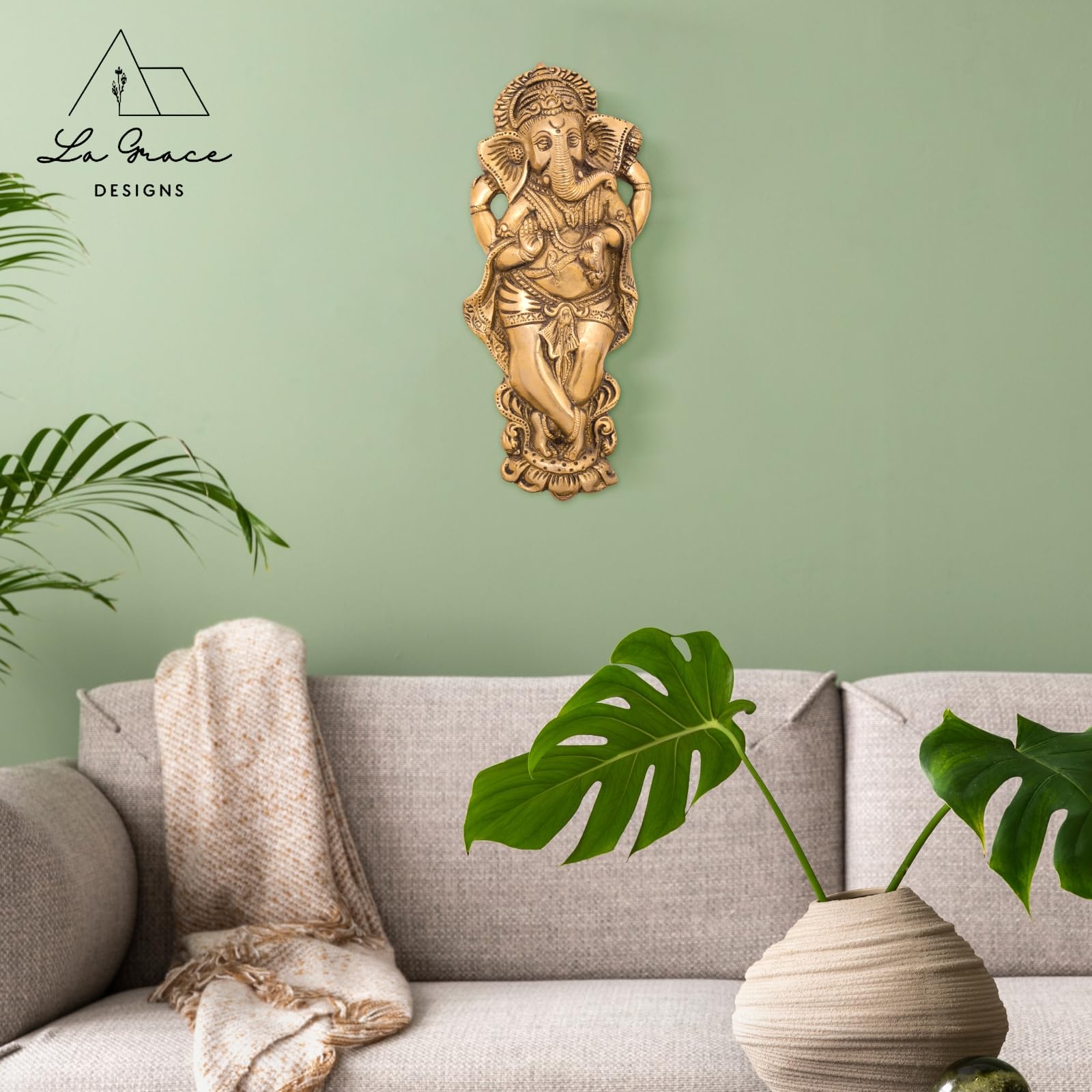La Grace Brass Ganesha Ji Ganpati Lord Ganesh Statue Idol, Wall Hanging Sculpture, Decortion Item, Best Gift