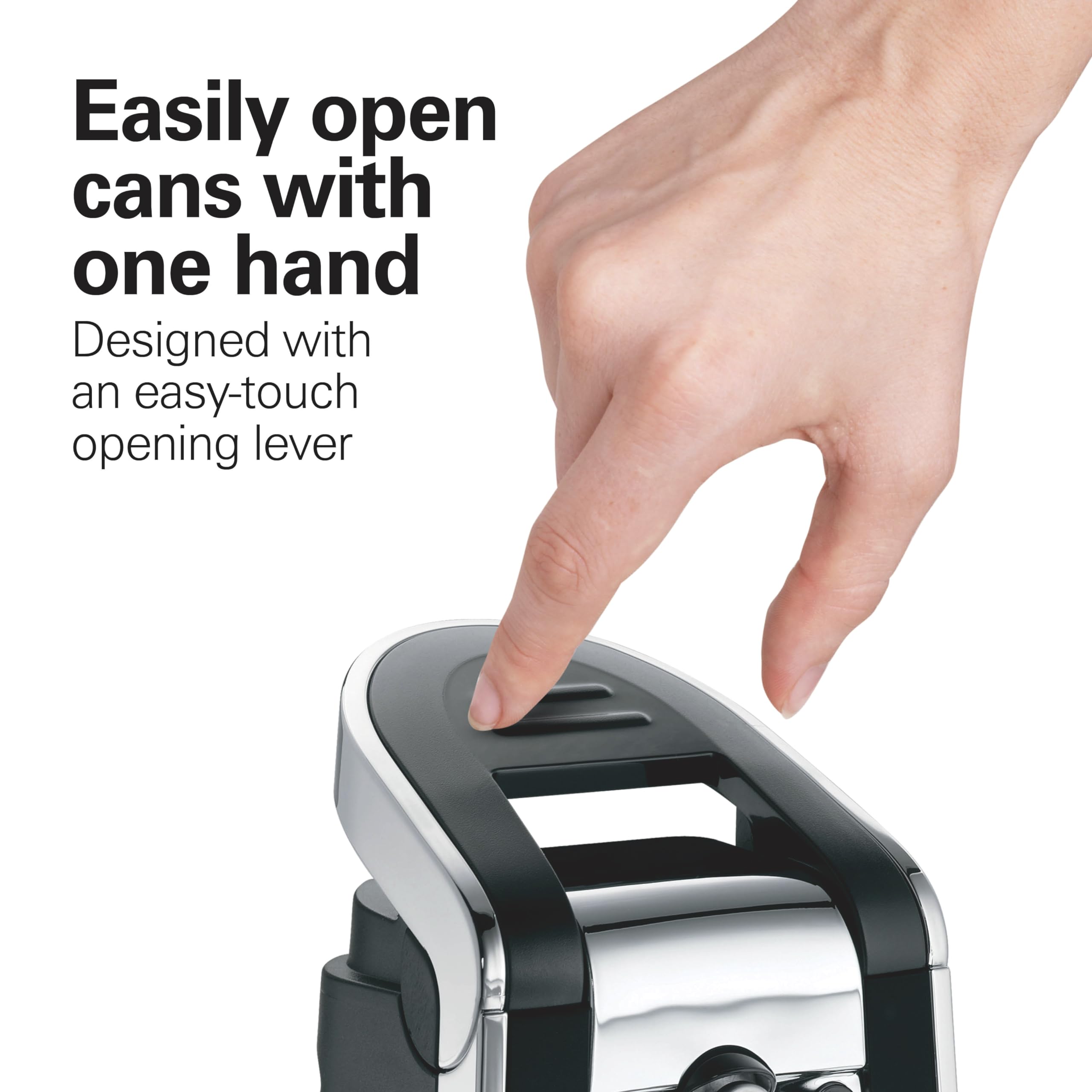 Hamilton Beach Electric Can Opener with Easy Push Down Lever, Extra Tall, Stainless Steel Scissors, Black and Chrome, Model 76607
