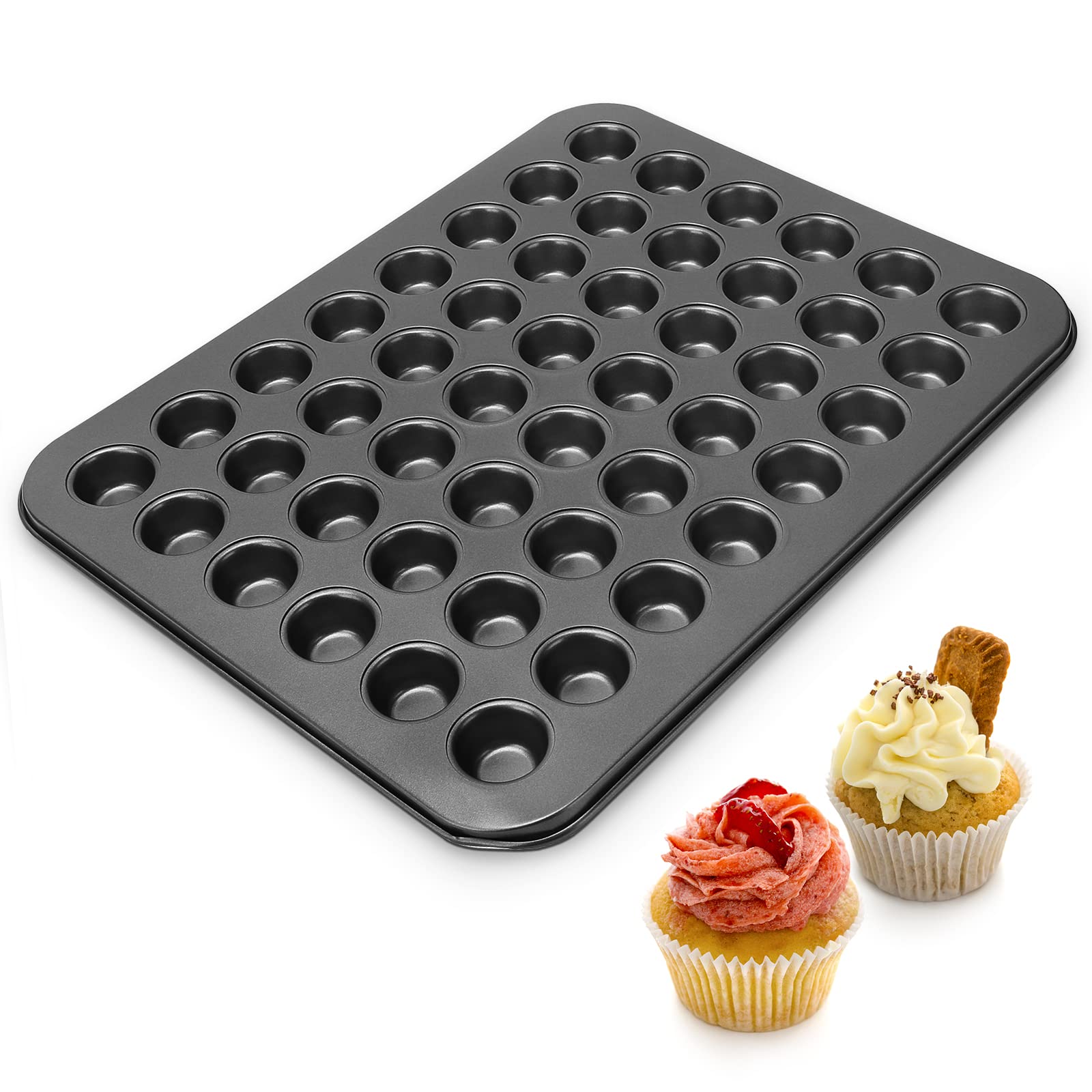 Cupcake Pan, 48-Cup Nonstick Mini Round Cupcake Pan Tray Baking Bakeware Cooking Accessory, 48 Cups Muffin And Cupcake Pan, Grey