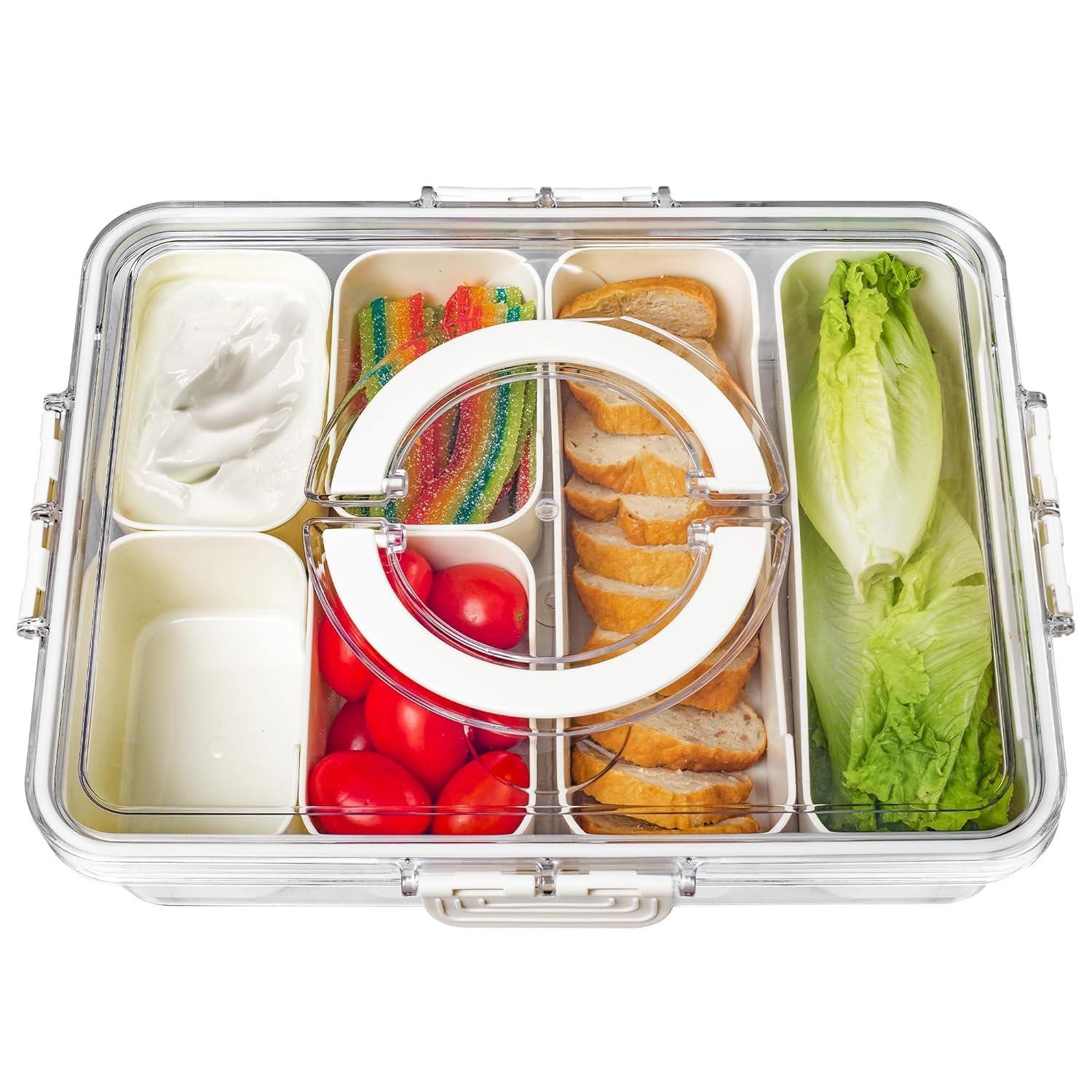 Rathoyagn Divided Fridge Storage Boxes With Serving Veggie Tray With Lid And Handle, Fridge Organizer With Removable Compartment