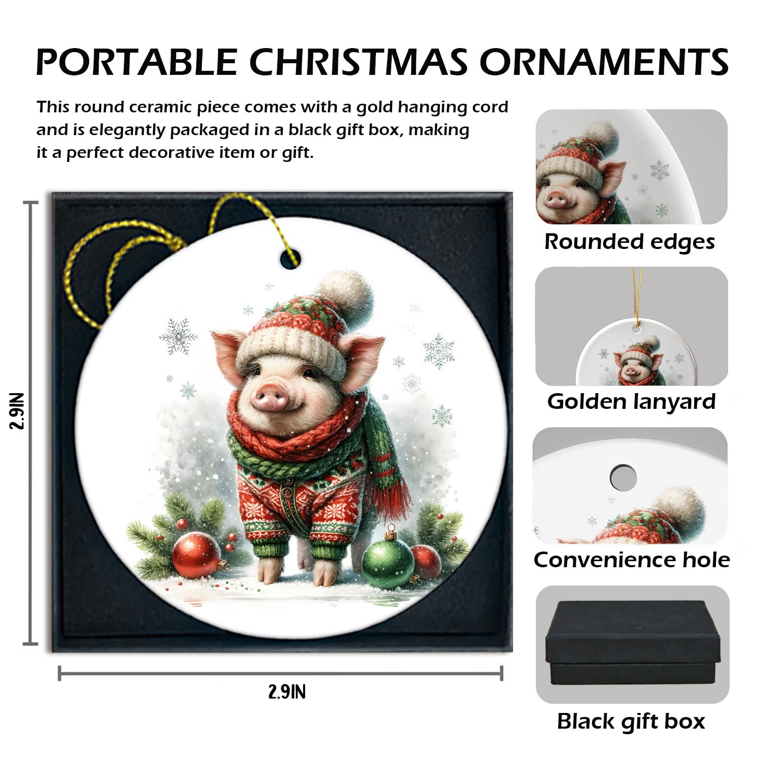 Christmas Pig Ornament - Decorative Hanging Decor for Pig Lovers