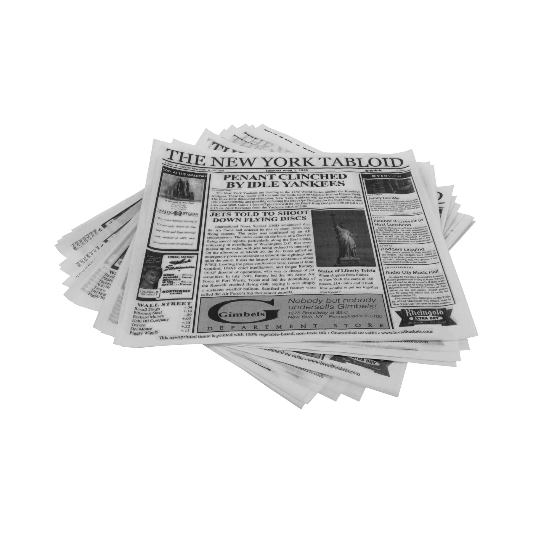 G.E.T. 4-TN1000 Appetizer/Serving Basket Tissue Liner Paper, 12 x 12, New York Newsprint (Case of 1000)
