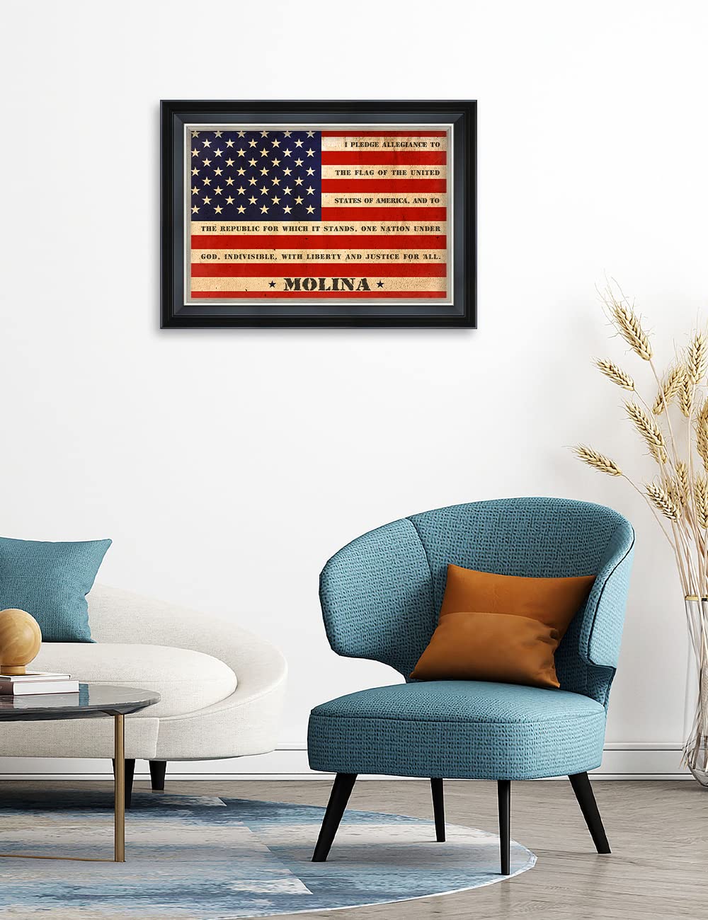Ipic - American Flag Personalized Framed Wall Art With Names And Date On, Giclee Prints With Solid Wood Frame, Customized Gift A