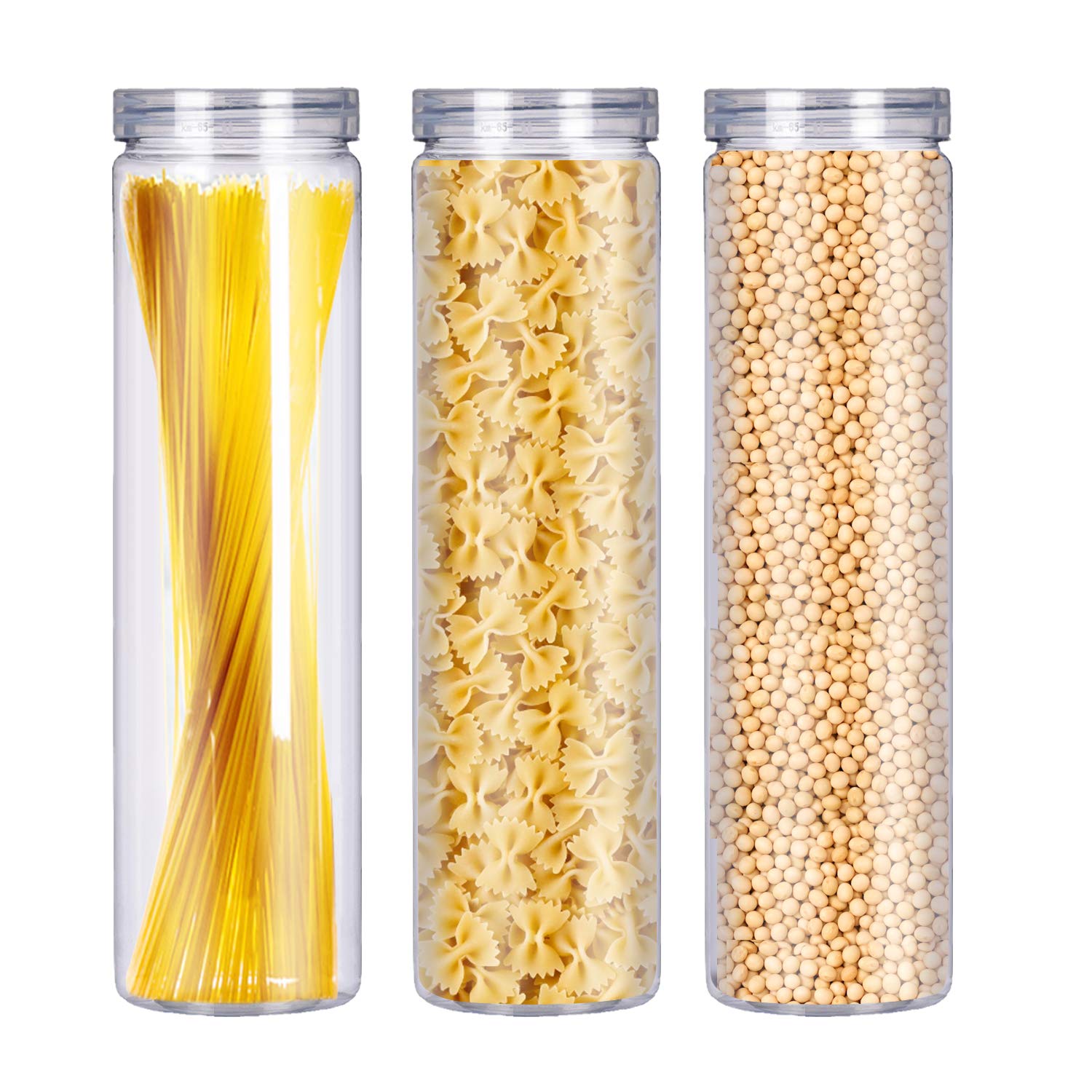 Feoowv Set Of 3Pcs Clear Plastic Food Storage Jar With Lid, Round Transparent Skinny Storage Container For Spaghetti, Pasta And