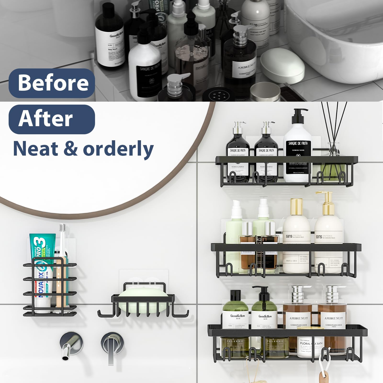 Liuoud Shower Caddy, 5 Pack Shower Organizer Rack For Inside Shower, Self Adhesived Shower Shelf Large Capacity Rustproof Stainl