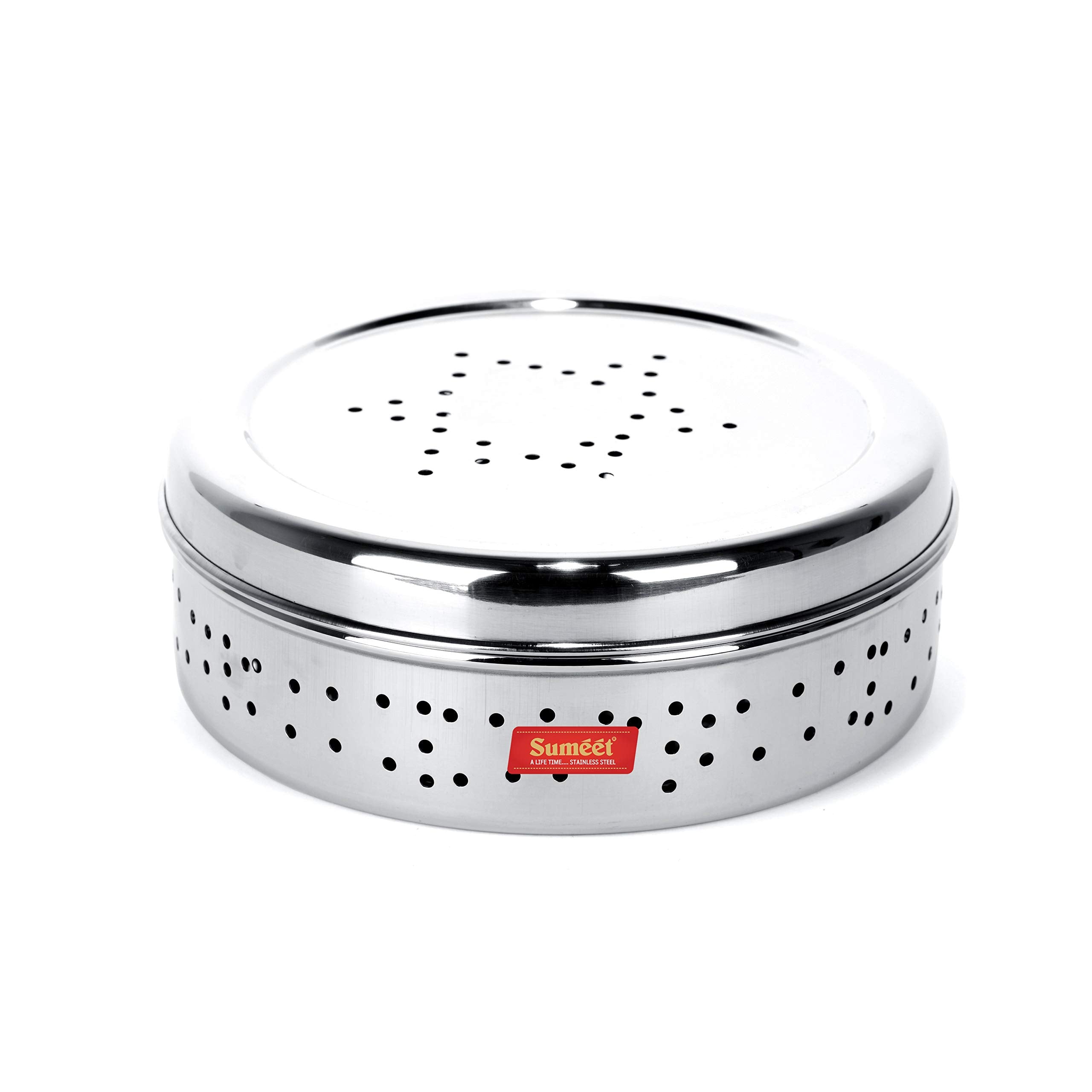 Sumeet Stainless Steel Hole Puri Dabbas/Sprout Maker/Flat Canisters With Air Ventilation Size No. 1118.5Cm Dia, Beige