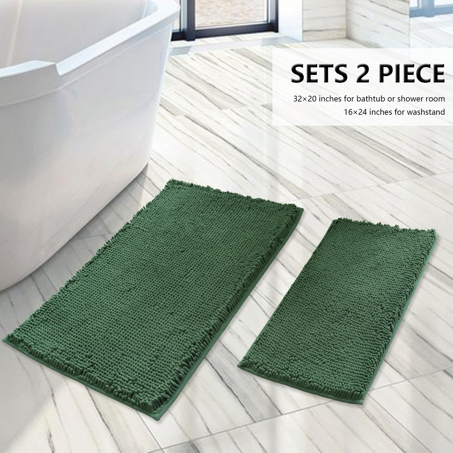 Boankodu Bathroom Rugs Sets 2 Piece, Extra Soft Chenille Bath Mat Absorbent Bathroom Rug, Bathroom Mat With Pvc Non-Slip Bottom,