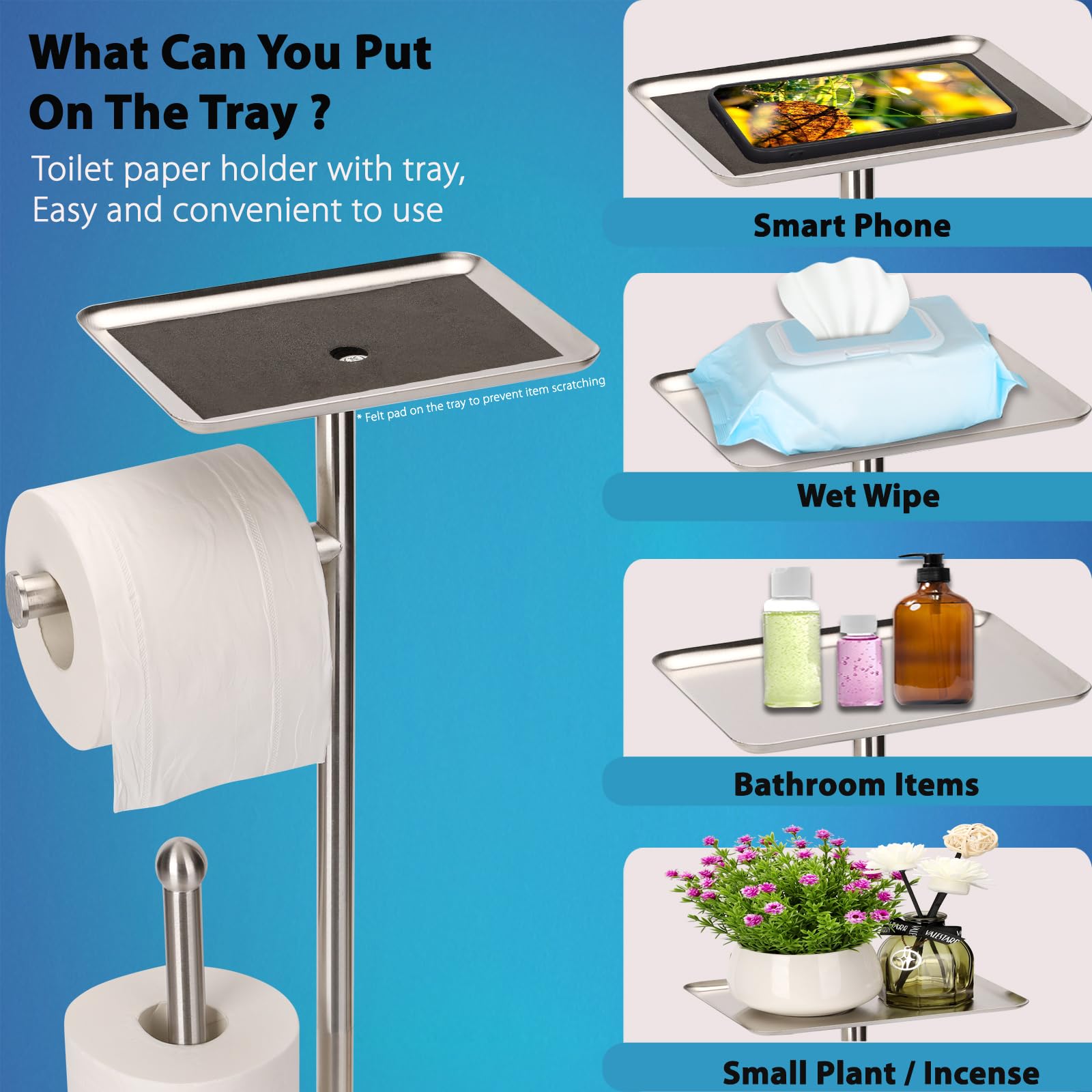 Noonext Toilet Paper Holder With Shelf, Freestanding Toilet Paper Stand With Tray For Small Items, Toilet Paper Holder Freestand
