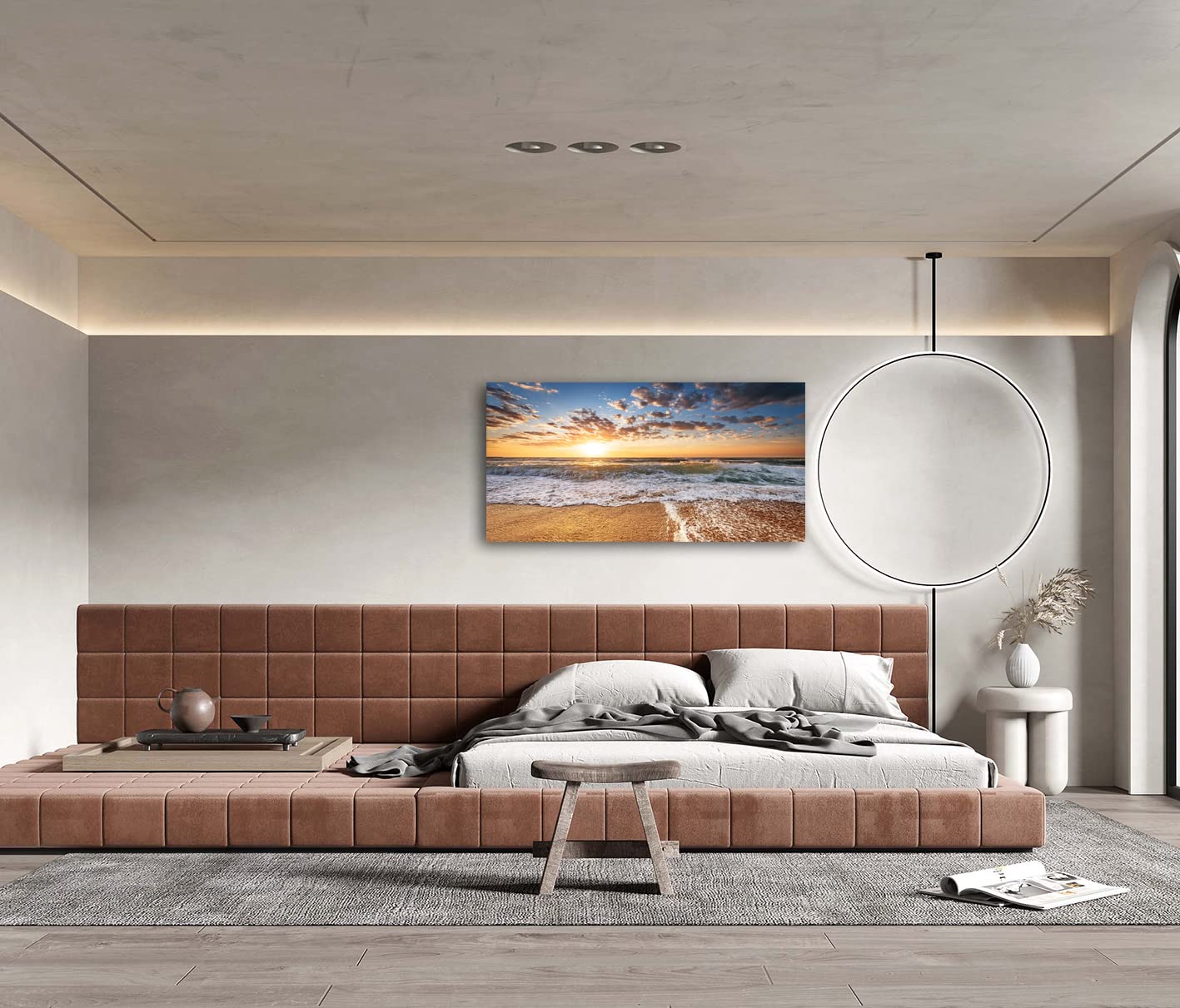 Jiuqinghua Wall Art Decor Large Canvas Print Picture Sunrise Over The Sea 1 Panel Ocean Beach Waves Scenery Painting Artwork For