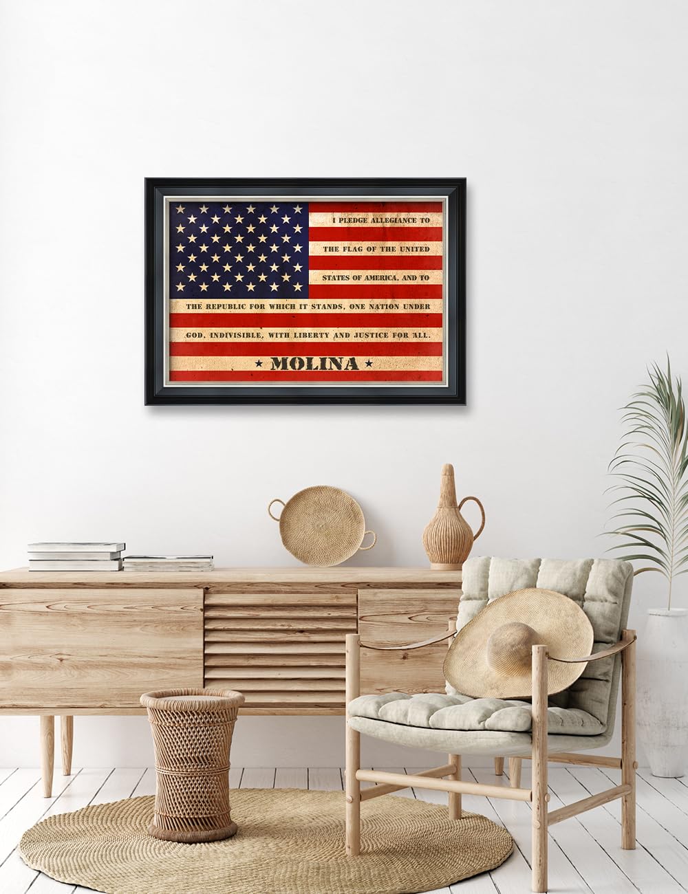 Ipic - American Flag Personalized Framed Wall Art With Names And Date On, Giclee Prints Framed With Solid Wood, Custom Memorial
