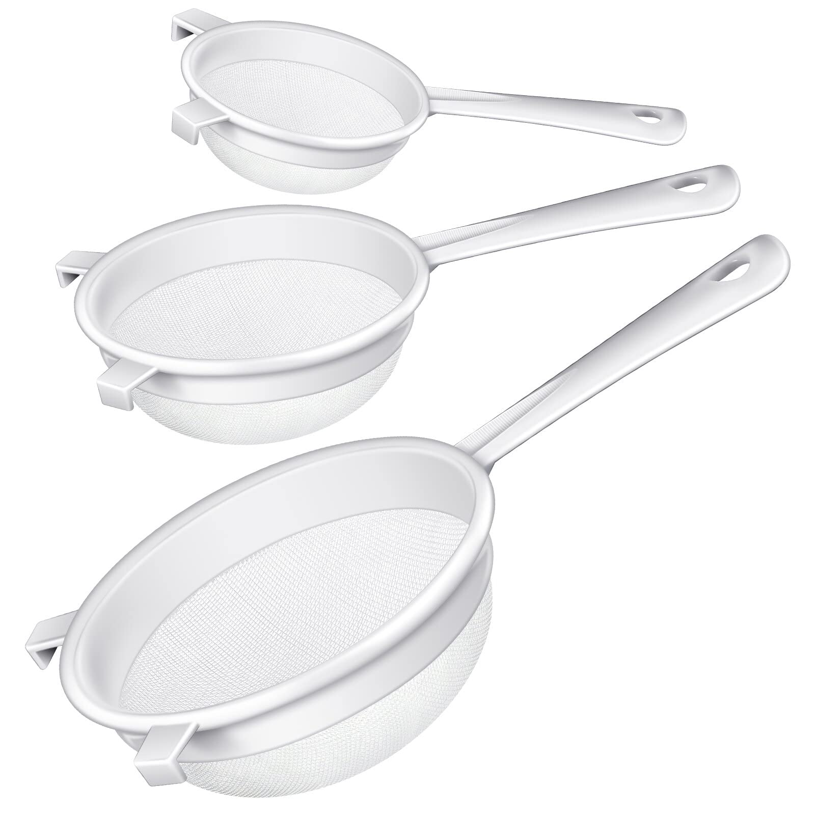 3 Pcs Plastic Nylon Mesh Strainer Colander with Handle Double Ear Fine Food Mesh Strainer Flour Sifter for Baking Kitchen Coland