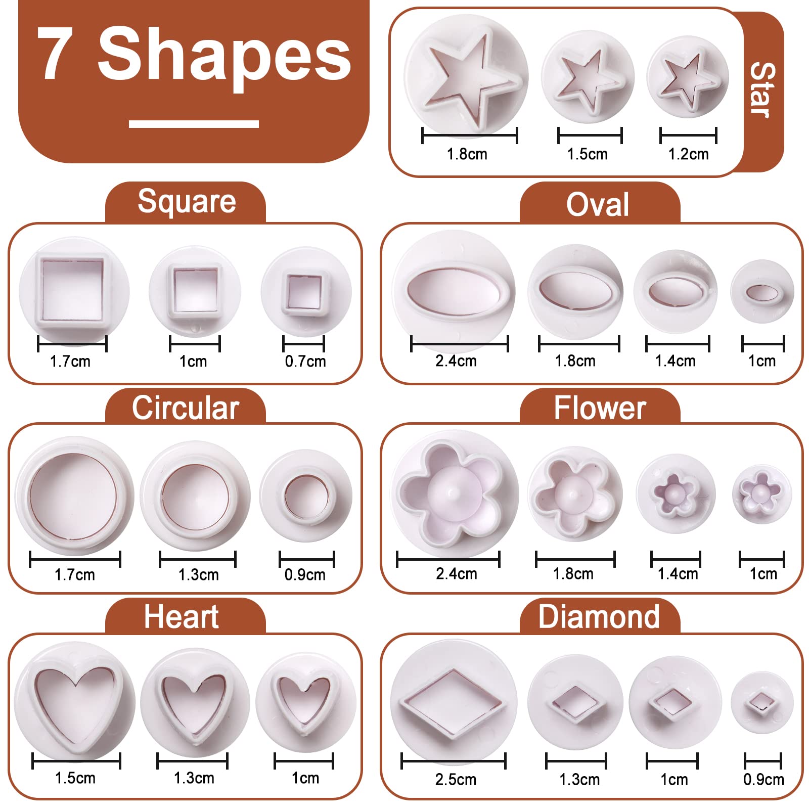 Wexpw 24 Pcs Cookie Cutters, Fondant Cake Cookie Plunger Cutter, Mini Plastic Biscuit Plunger Fondant Decorating Mold, Heart/Squ